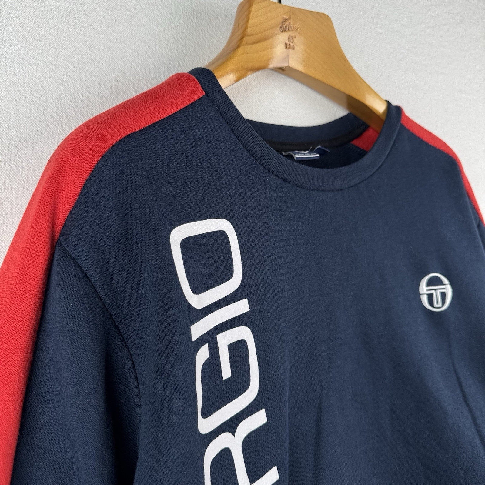 Sergio Tacchini Daniel Navy/White Men's Crew Sweatshirt Vertical Spell-out *Read