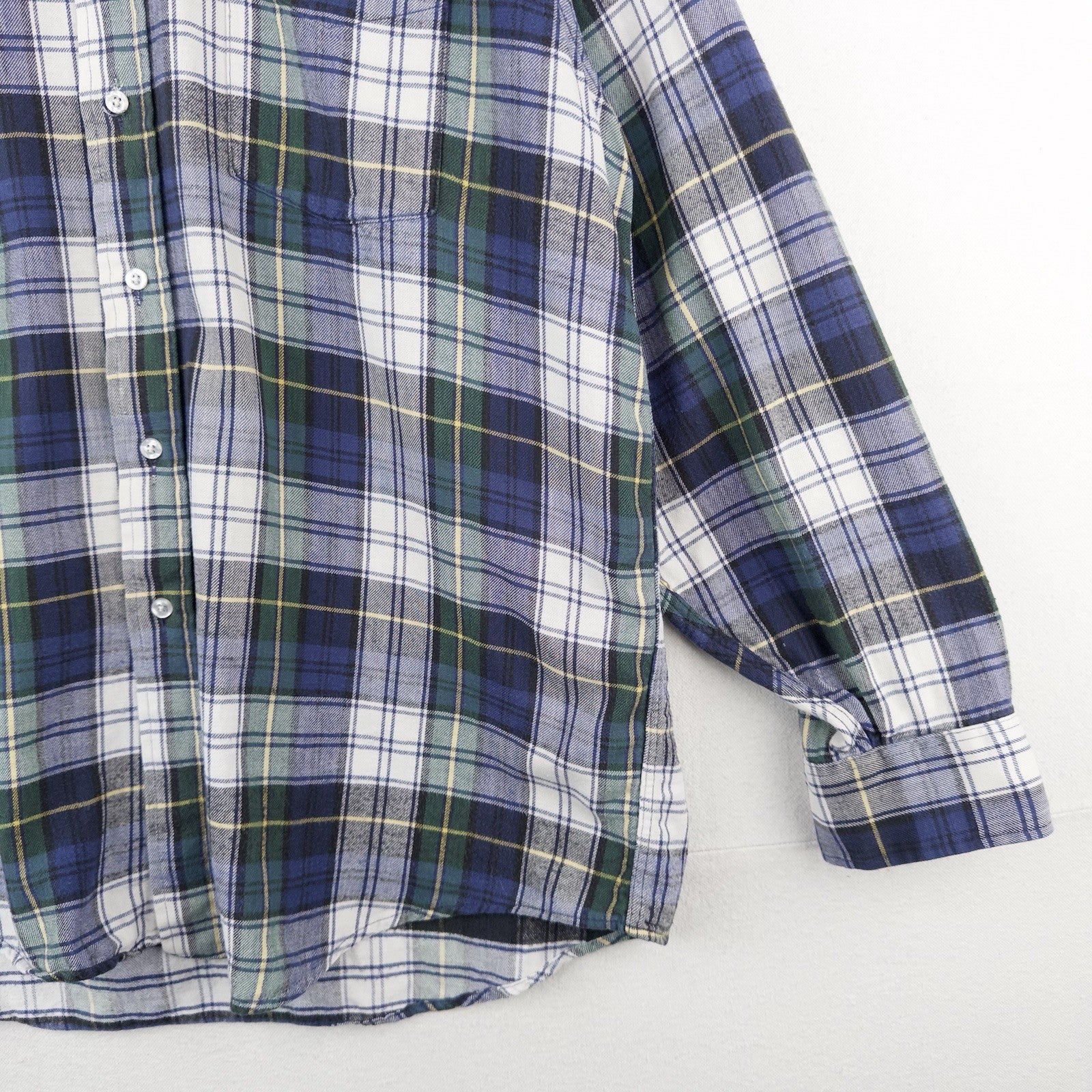 80’s Vtg LL Bean Mens XL Blue Green Scotch Plaid Flannel Shirt USA *Distressed