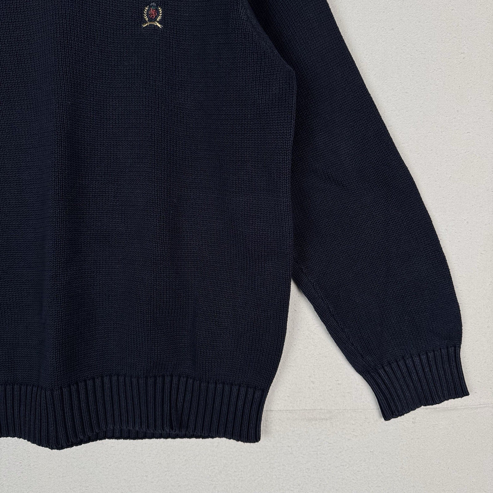 Vintage Tommy Hilfiger Men's Knit Cotton Navy Blue Crewneck Sweater Large