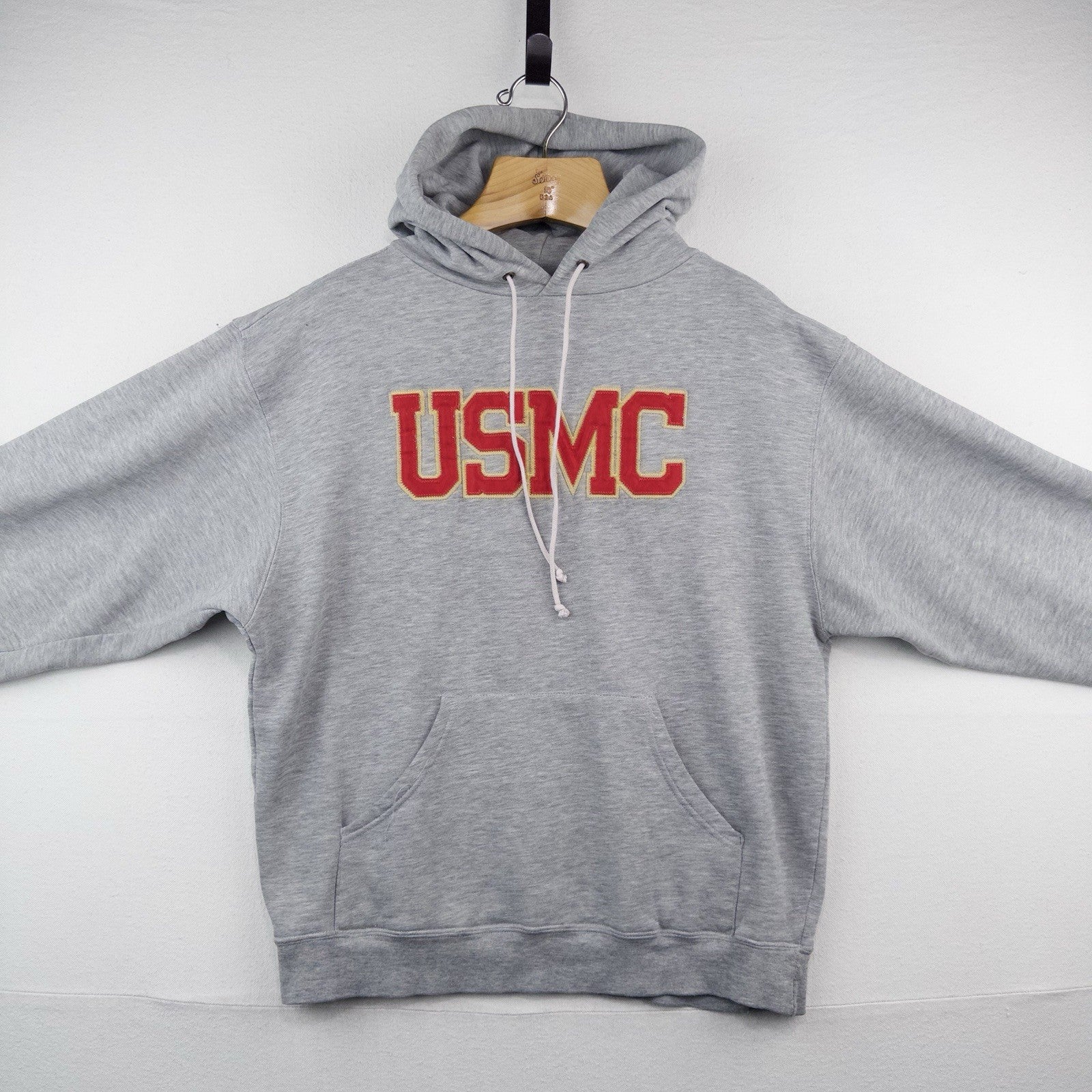 90’s Vtg Jansport USMC Men’s M Gray Hoodie Red Gold Letters *Read