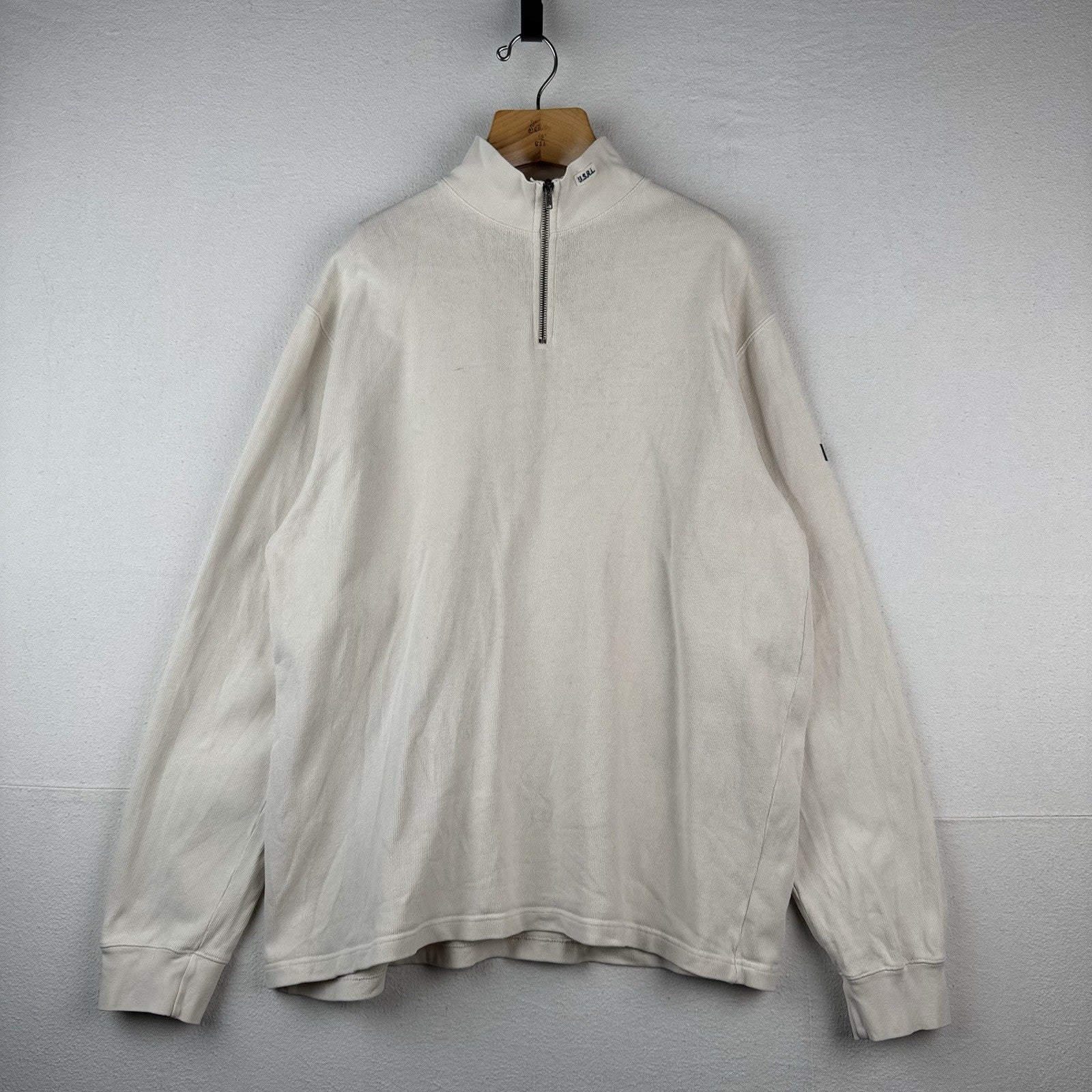 90’s Vtg Polo Sport Sportsman Ralph Lauren Men’s XL Beige Cream 1/4 Zip Sweater