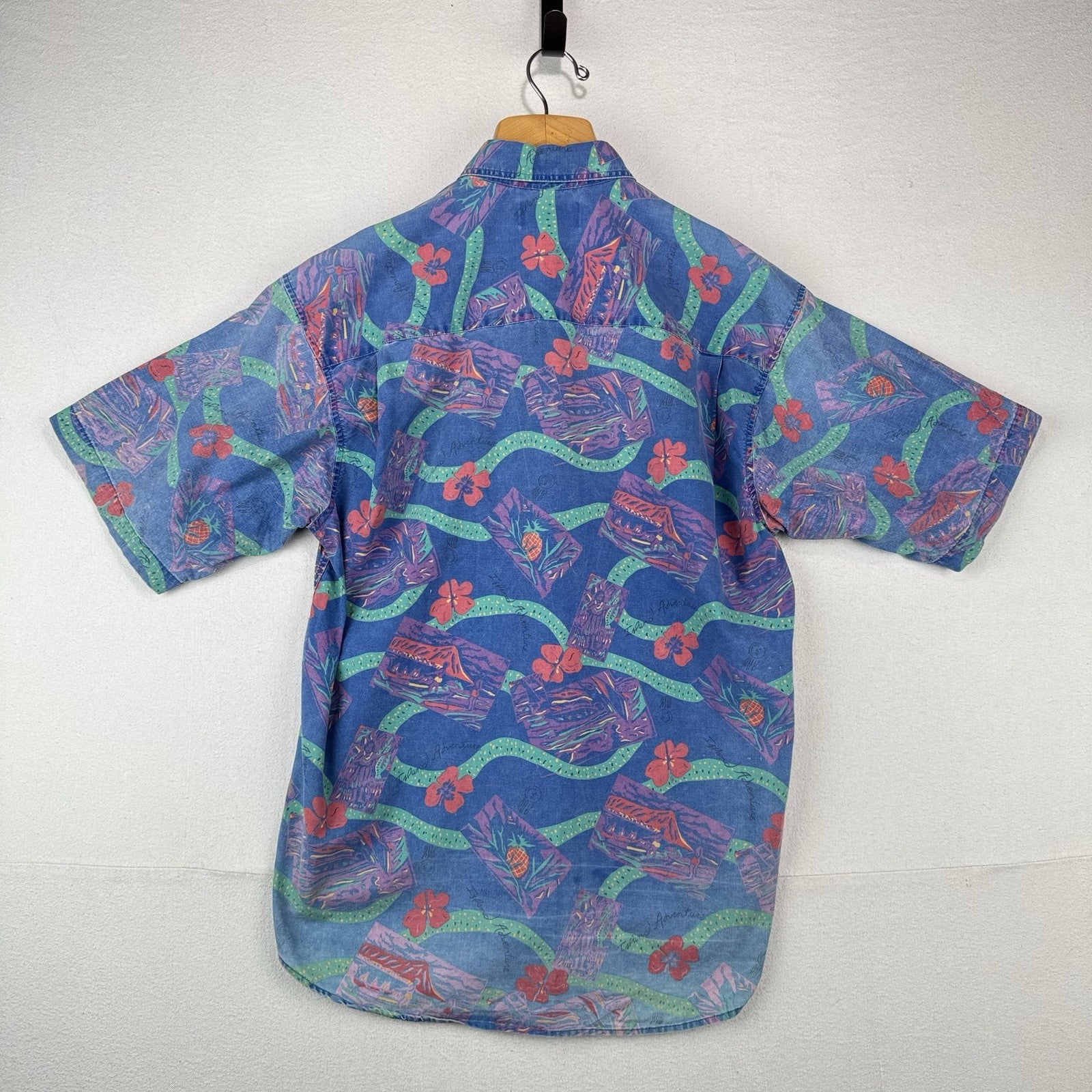 90's Vtg American Eagle Hawaiian Shirt Men's L Oversized Floral Made In USA Rare