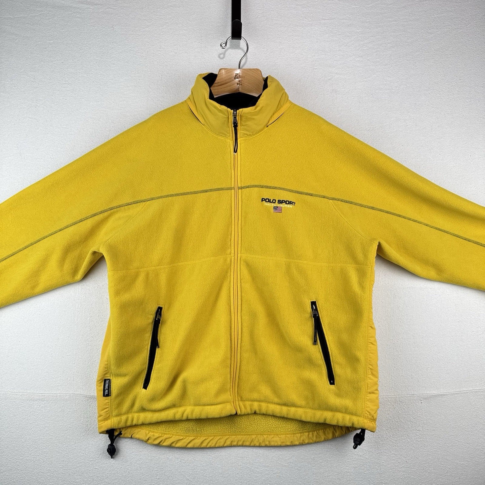 90’s Vtg Polo Sport Ralph Lauren Yellow Fleece Full Zip Jacket Mens XL Hood