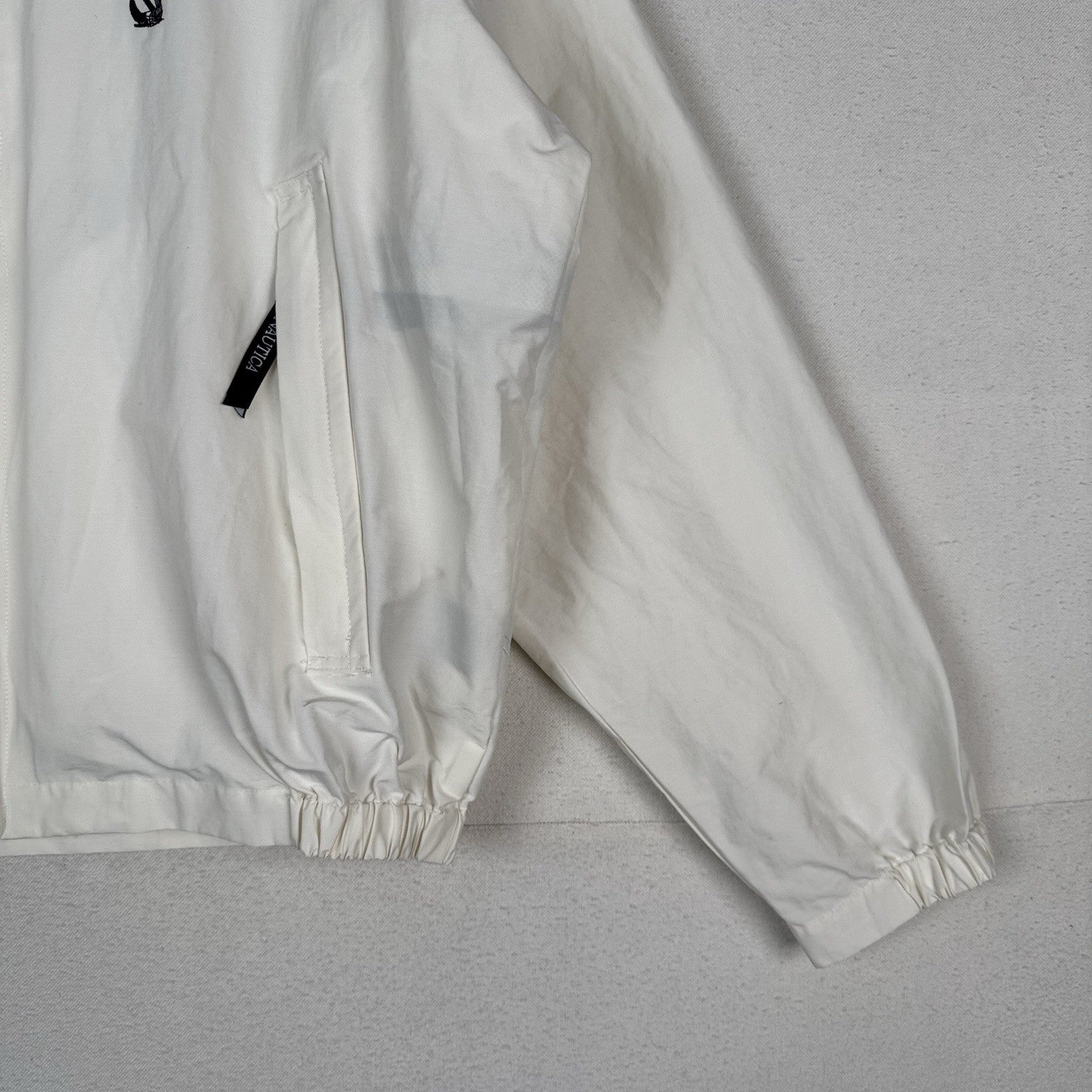 Vtg 90’s Nautica Men’s Large Sailing Windbreaker Jacket White Blue Full Zip Flag