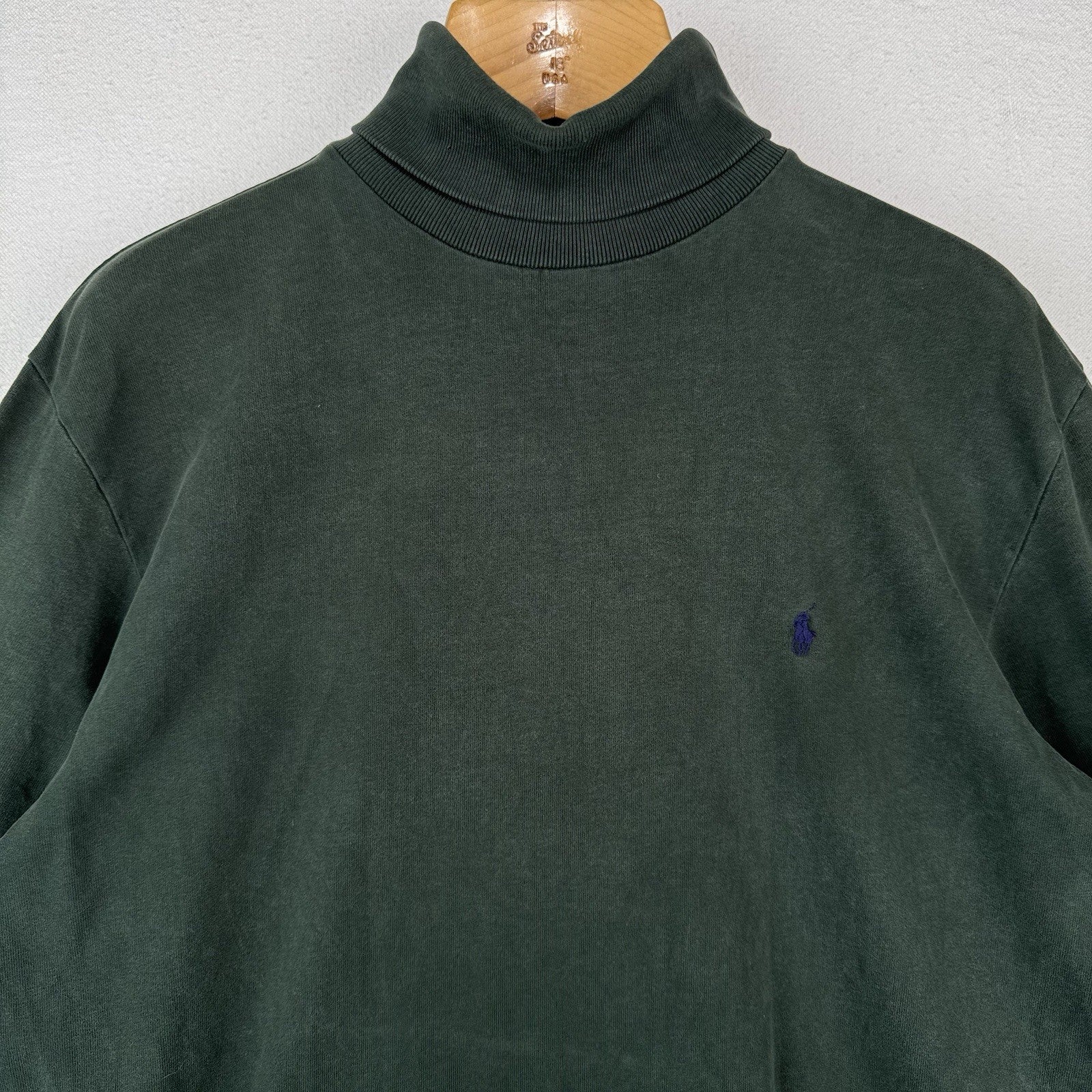 90’s Vtg Polo Ralph Lauren Turtle Neck Shirt Men’s L Green Soft *Distressed