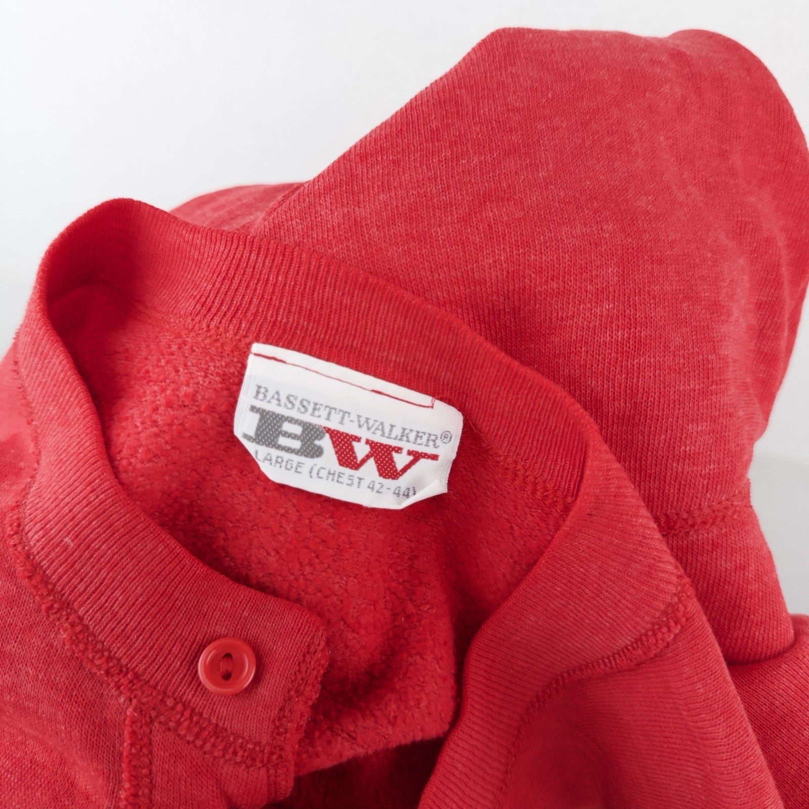 80’s Vtg Bassett Walker Henley Sweatshirt Men’s L 42-44 Faded Red *Distressed