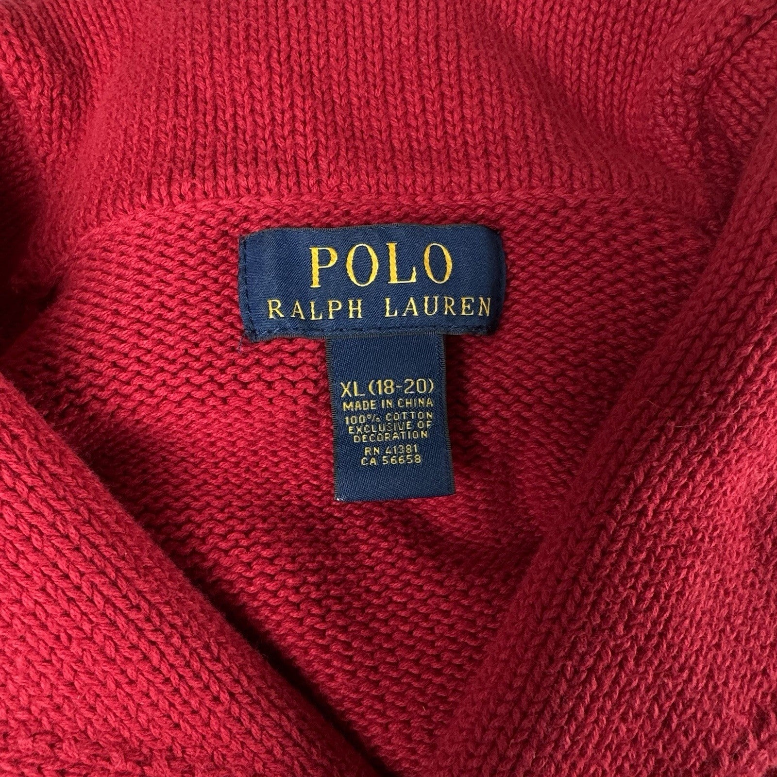 Polo Ralph Lauren Youth Red Shawl Collar Knit Sweater Boy’s XL (18-20)