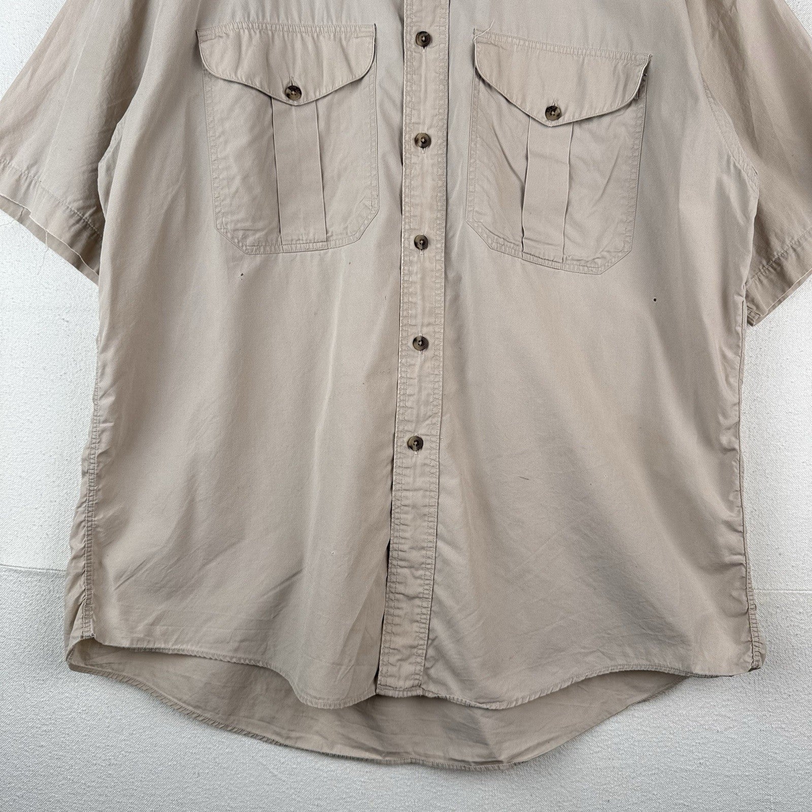 Vintage C.C. Filson Khaki Short Sleeve Camp Shirt Men’s Large Button Up Made USA