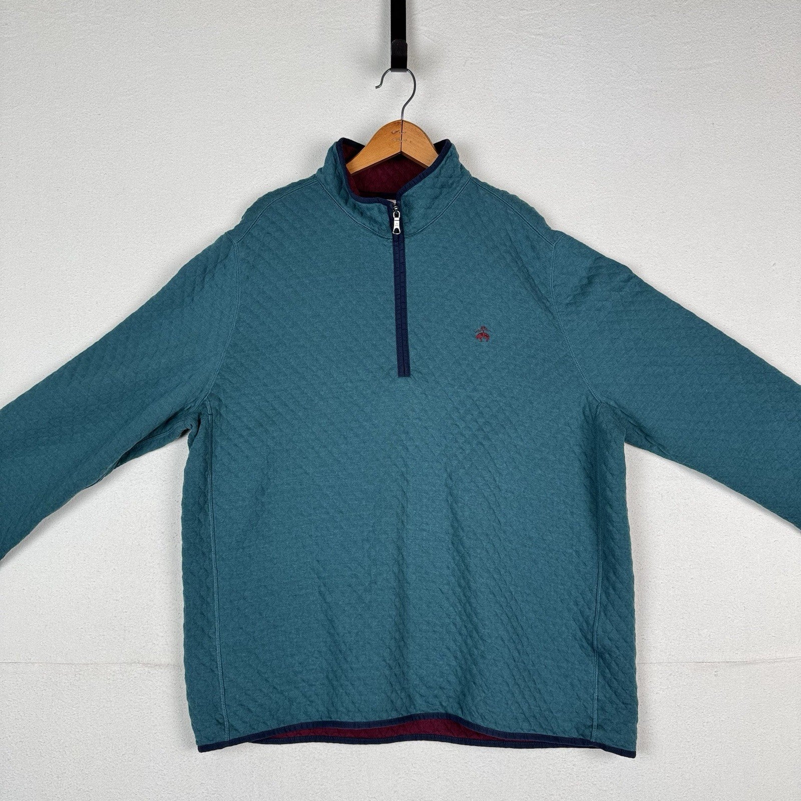 Brooks Brothers 1/4 Zip Diamond Quilted Pullover Mens 2XL Blue Maroon Sweater