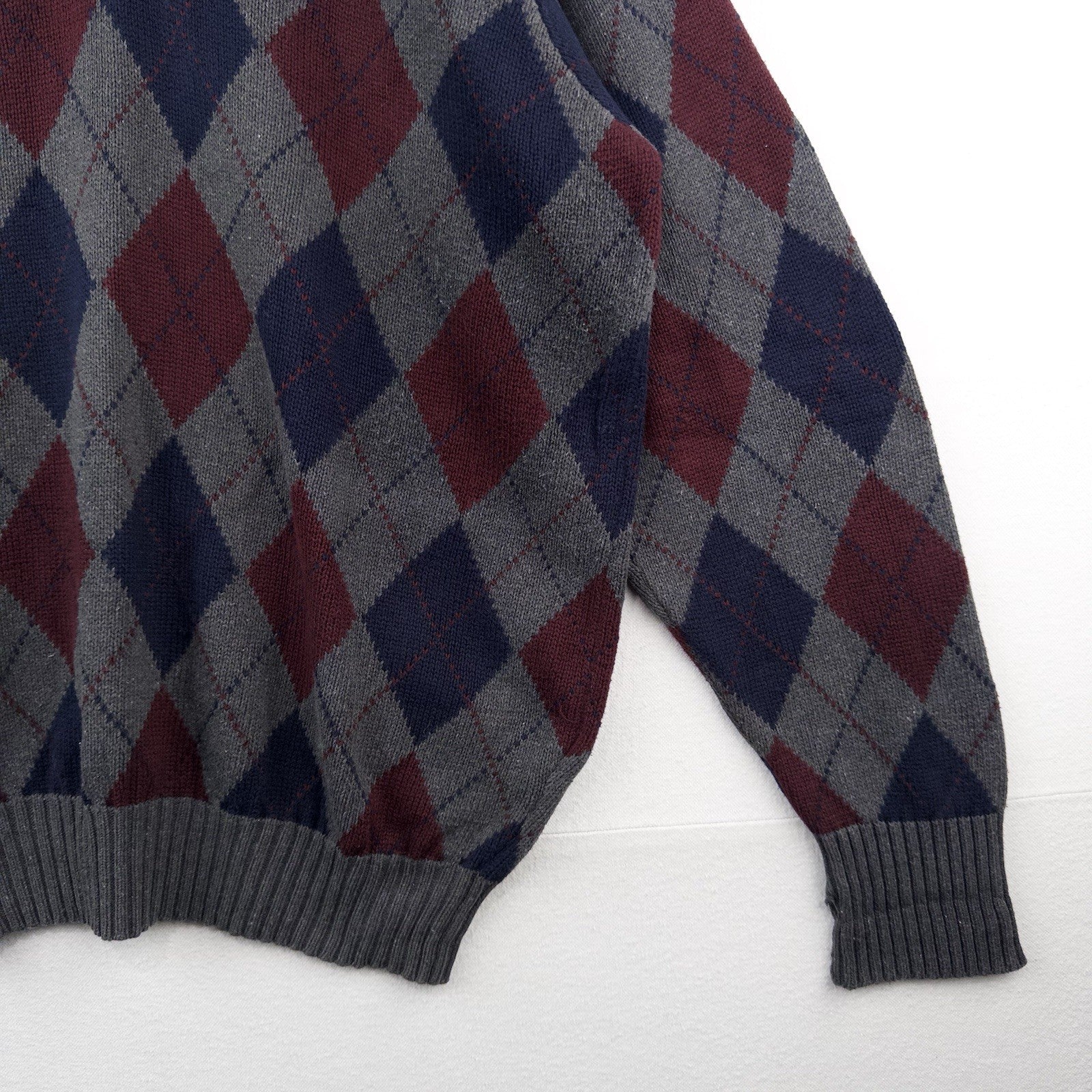 90’s Vtg Polo Ralph Lauren Mens L Argyle 100% Cotton  Collared Sweater Blue Gray
