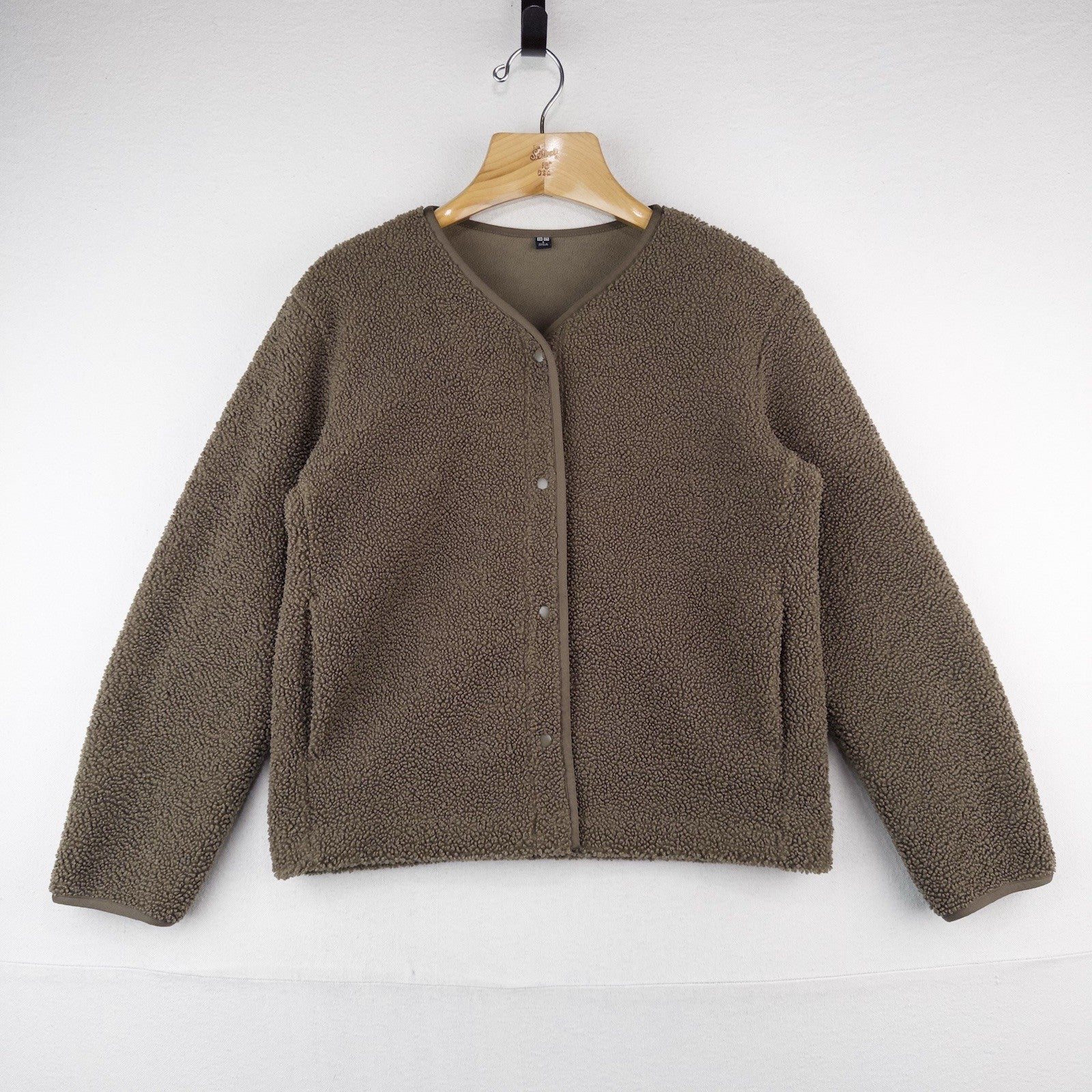 Uniqlo Pile Fleece Military Crew Cardigan Sweater Jacket Coffee Brown Small (38)