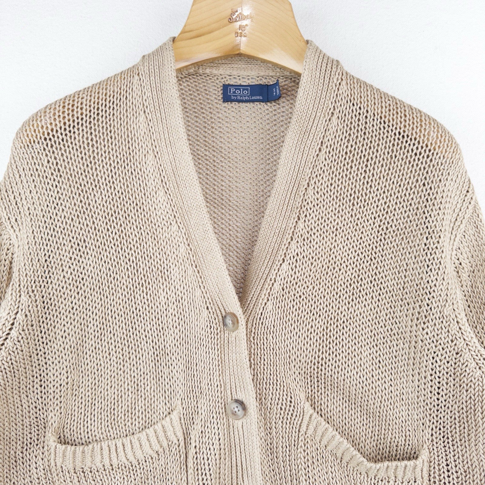 Polo Ralph Lauren Women’s S Tan Beige Linen Knit Button Front Cardigan Sweater