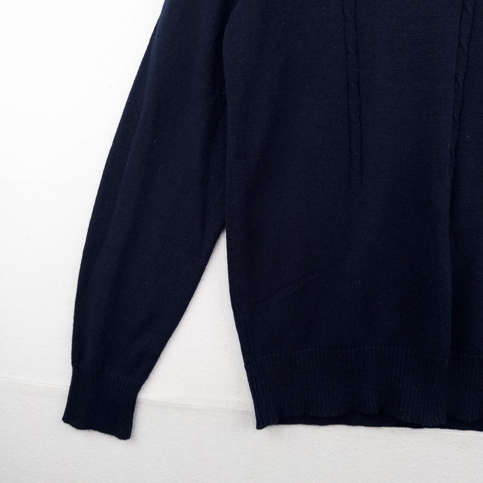 70’s Vtg Long Sleeve Knit Polo Sweater Ribbed Johnny Collar Navy Blue Men’s L
