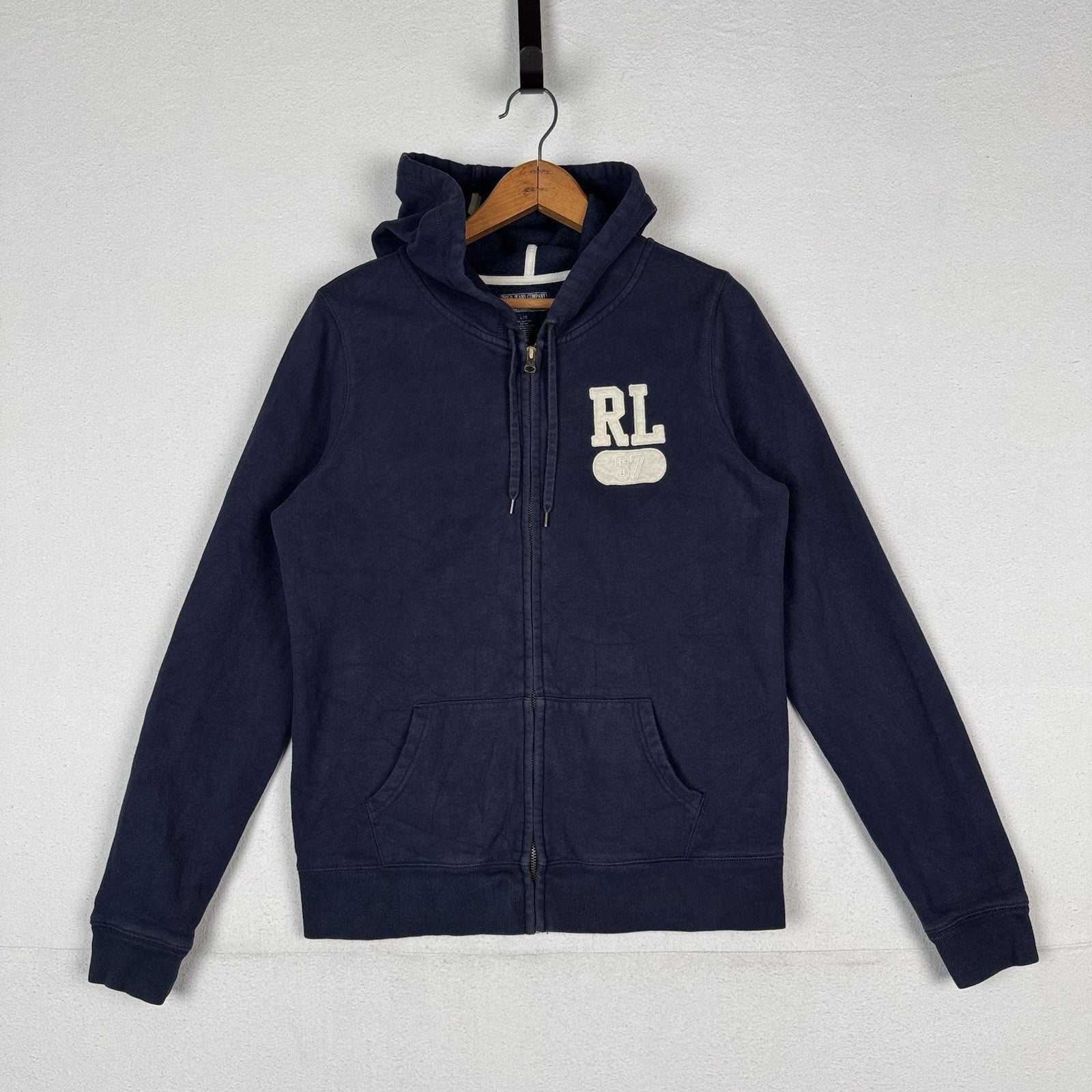 Polo Jeans Ralph Lauren Embroidered RL67 Zip Hoodie Women's Large Youth XL Blue