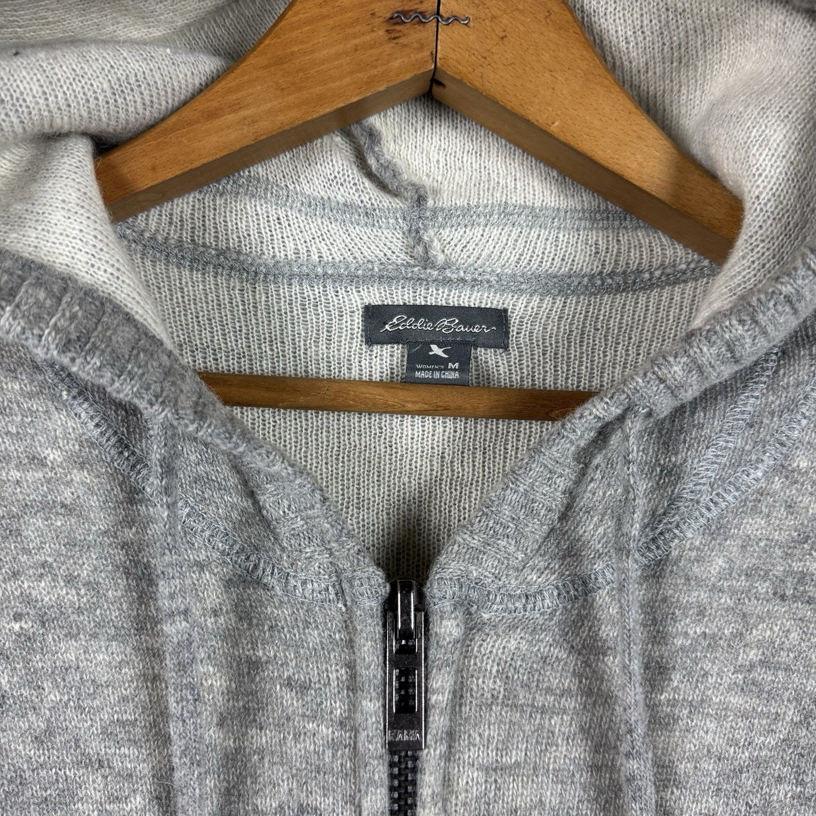 Eddie Bauer Gray Wool Acrylic Blend Sweater Full Zip Hooded Women's Medium