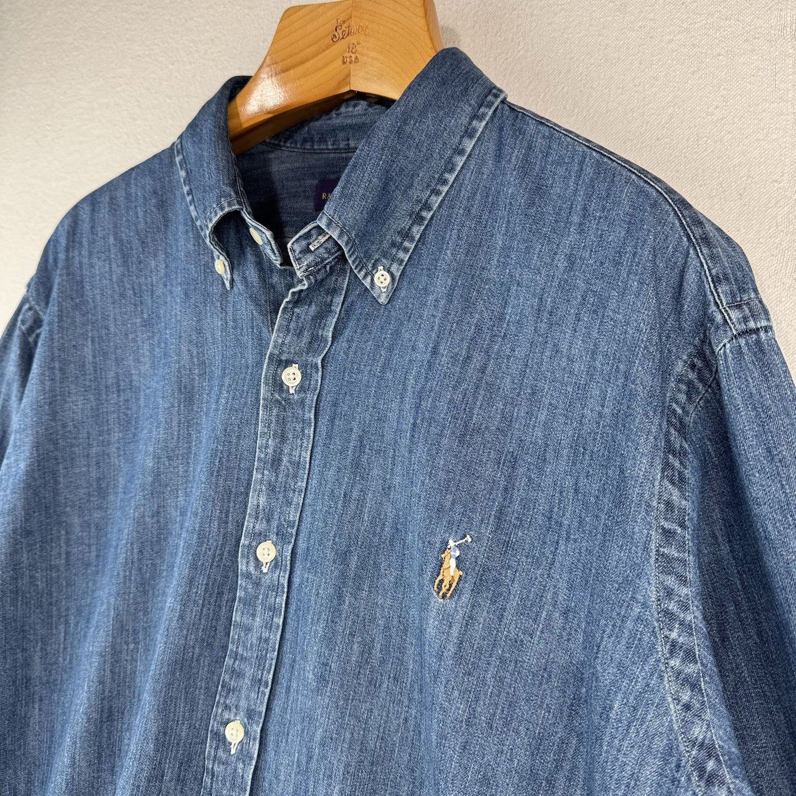 Ralph Lauren Denim Shirt Mens Large Blue Classic Fit Button Down