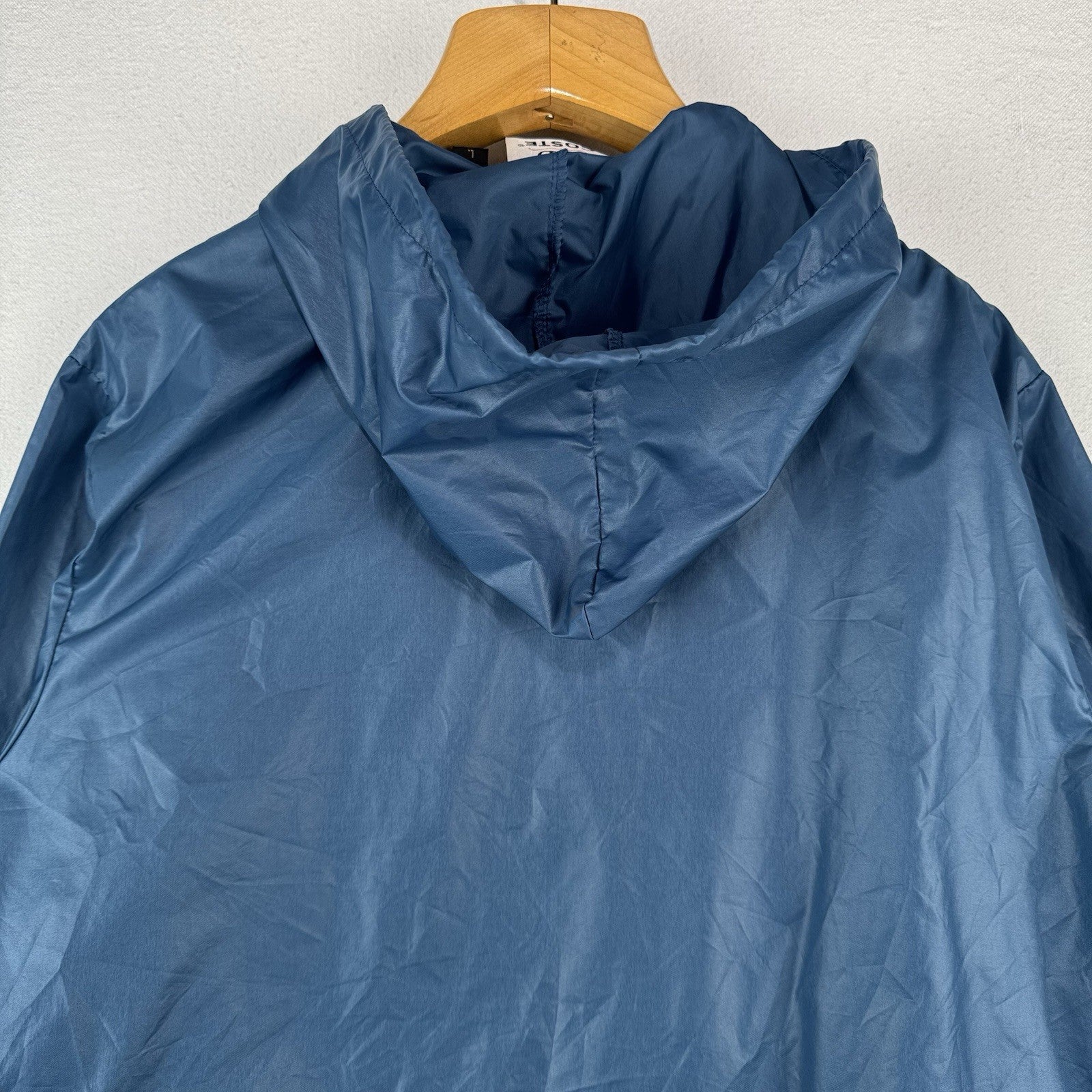 70’s Vtg Lacoste Izod Packable Windbreaker Men's L Kangaroo Pouch 1/4 Zip Blue