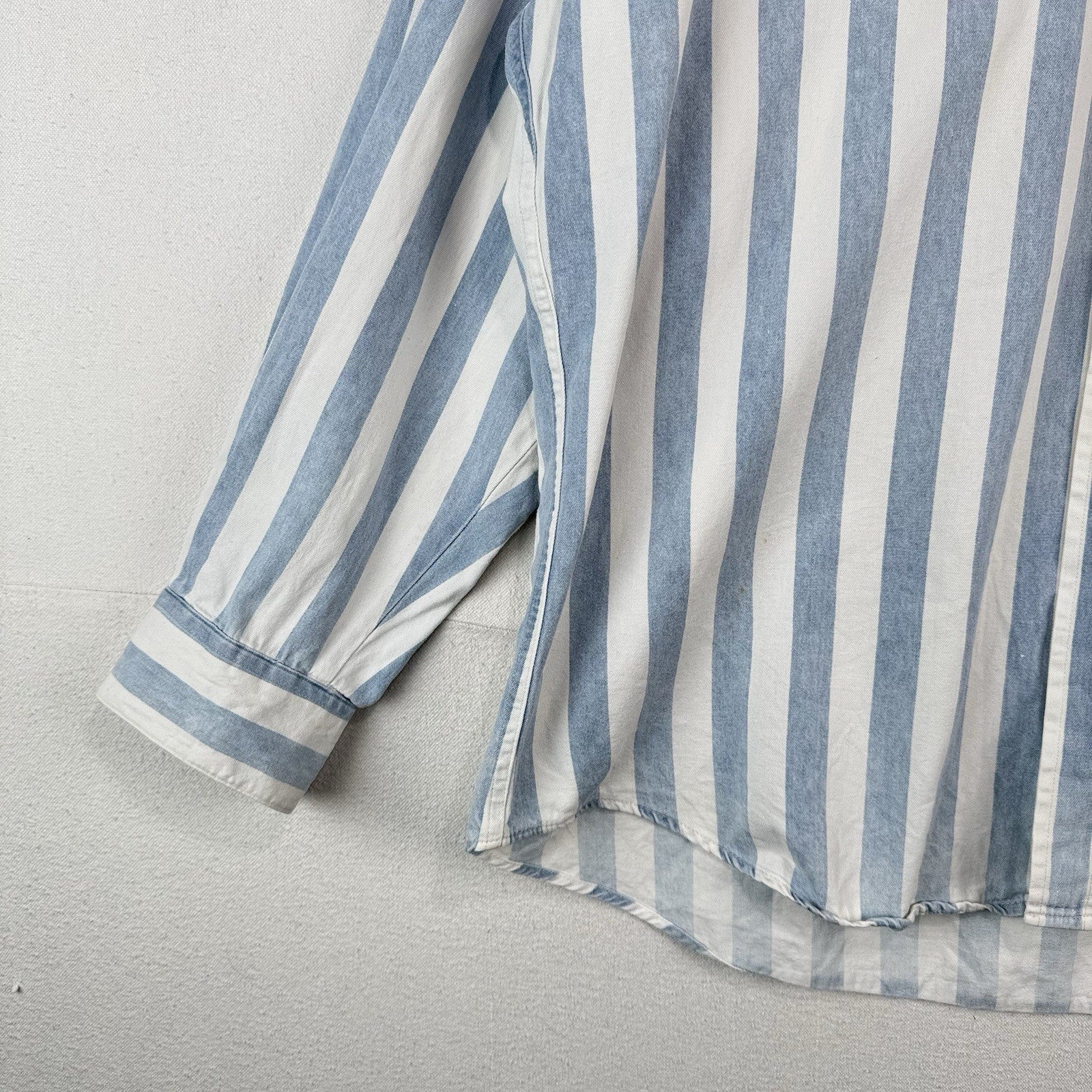 Vtg Ruddock Bros Western Denim Shirt Blue White Stripe Mens 2XL Made USA *Faded