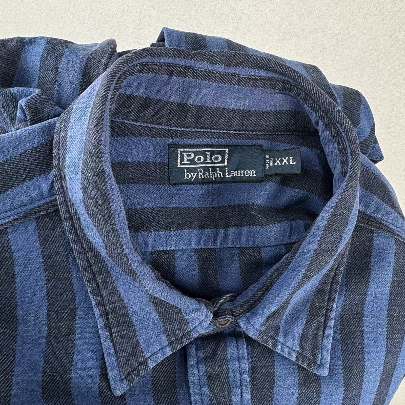 90’s Vtg Polo Ralph Lauren Indigo Blue Stripe Men’s 2XL Heavyweight Shirt *Read