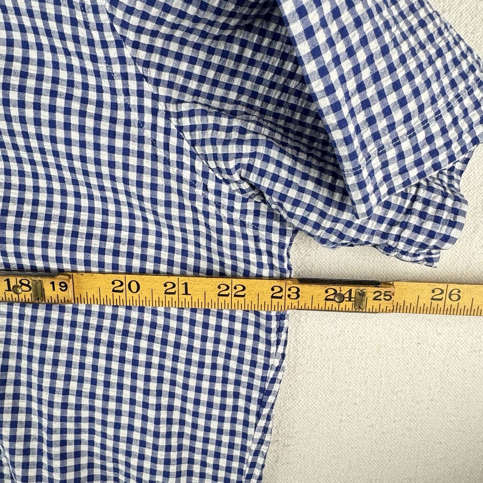 Polo Ralph Lauren Blue Gingham Seersucker S/S Shirt Men’s L Oxford Button Down