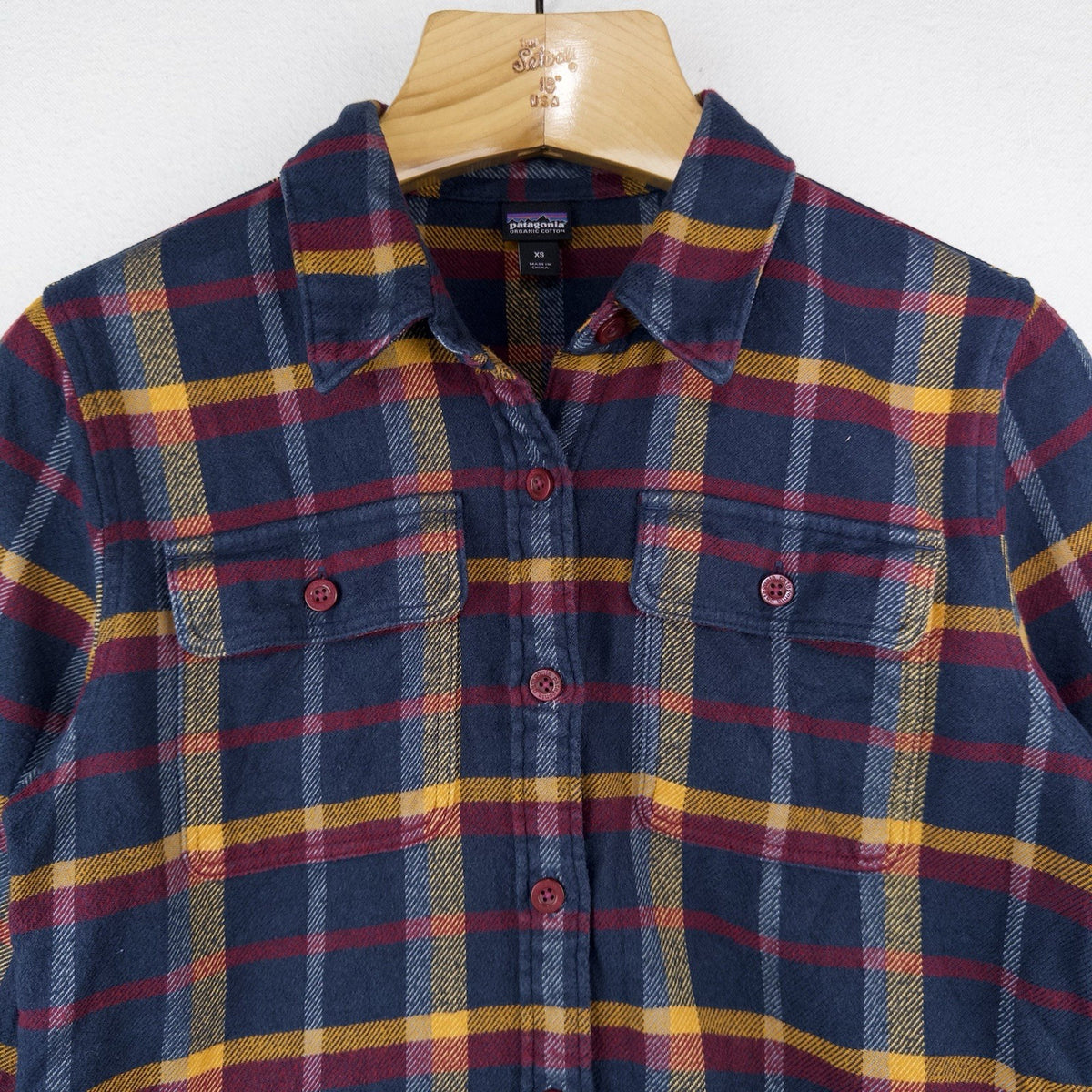 Patagonia Women’s XS Flannel Fjord Utility Shirt Plaid Blue Burgundy Gold