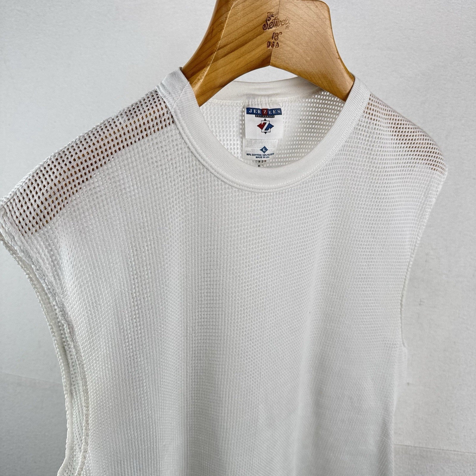 90’s Vtg Jerzees Mesh Tank Sleeveless T-shirt Men’s L White Made USA *Read