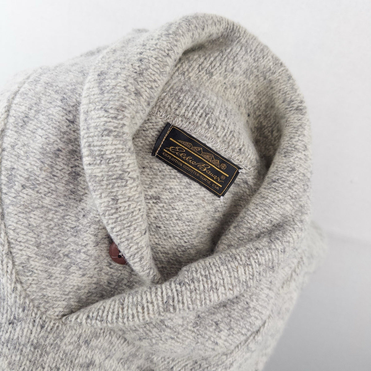 80’s Vtg Eddie Bauer Wool Shawl Collar Sweater Pullover Men's L Beige USA