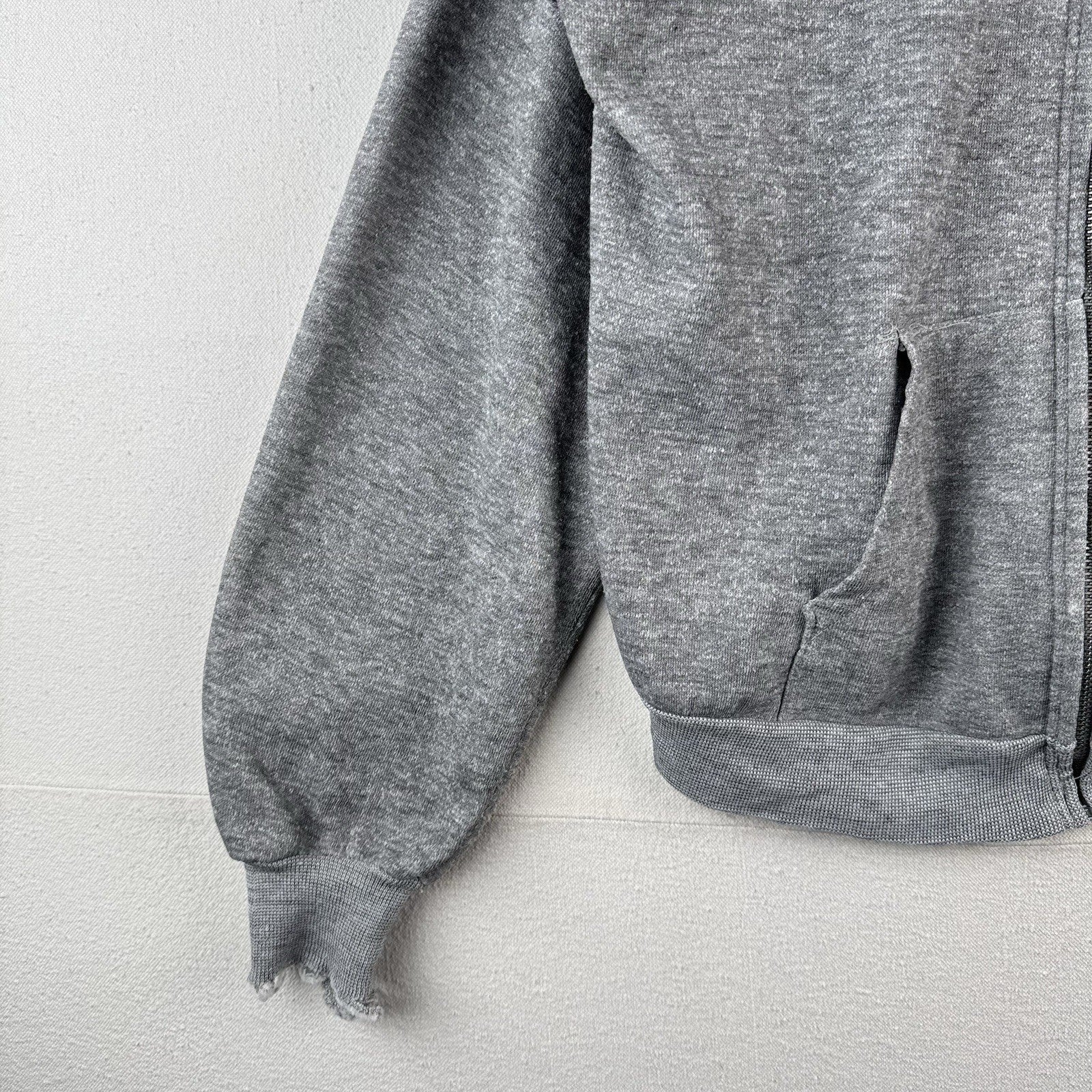 70’s Vintage Heather Gray Mens XL 46-48 Full Zip Hoodie Made In USA *Distressed