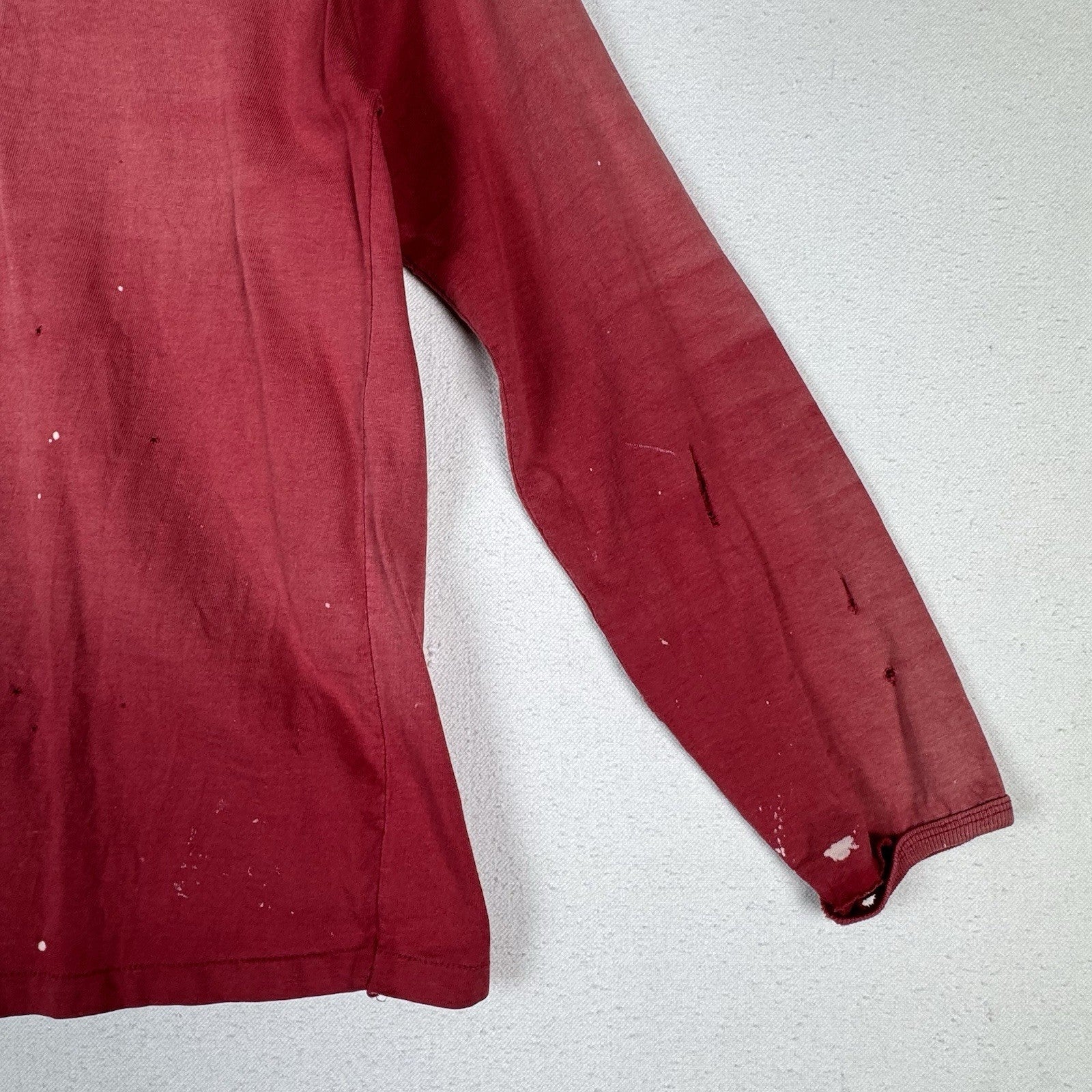 True Vintage 50s Kids Small Faded Distressed Red Henley Shirt Made In USA