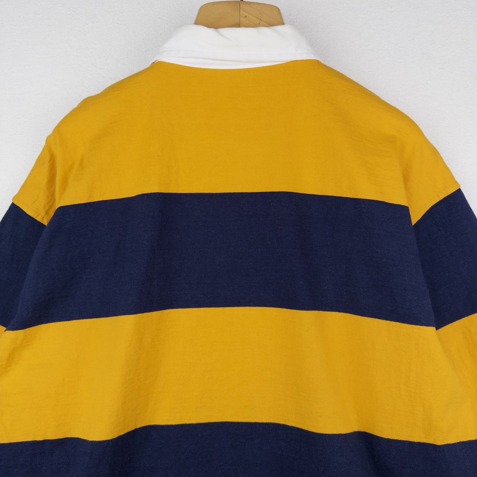 80’s Vtg Steeplechase Men’s XL Yellow Blue Striped Long Sleeve Polo Rugby