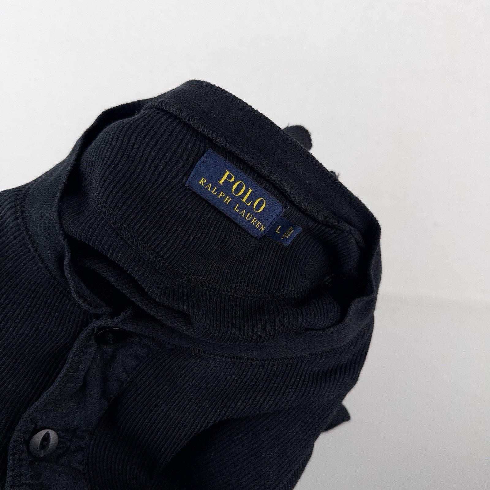 Polo Ralph Lauren Black Ribbed Lightweight Henley Shirt Men’s L *Distressed