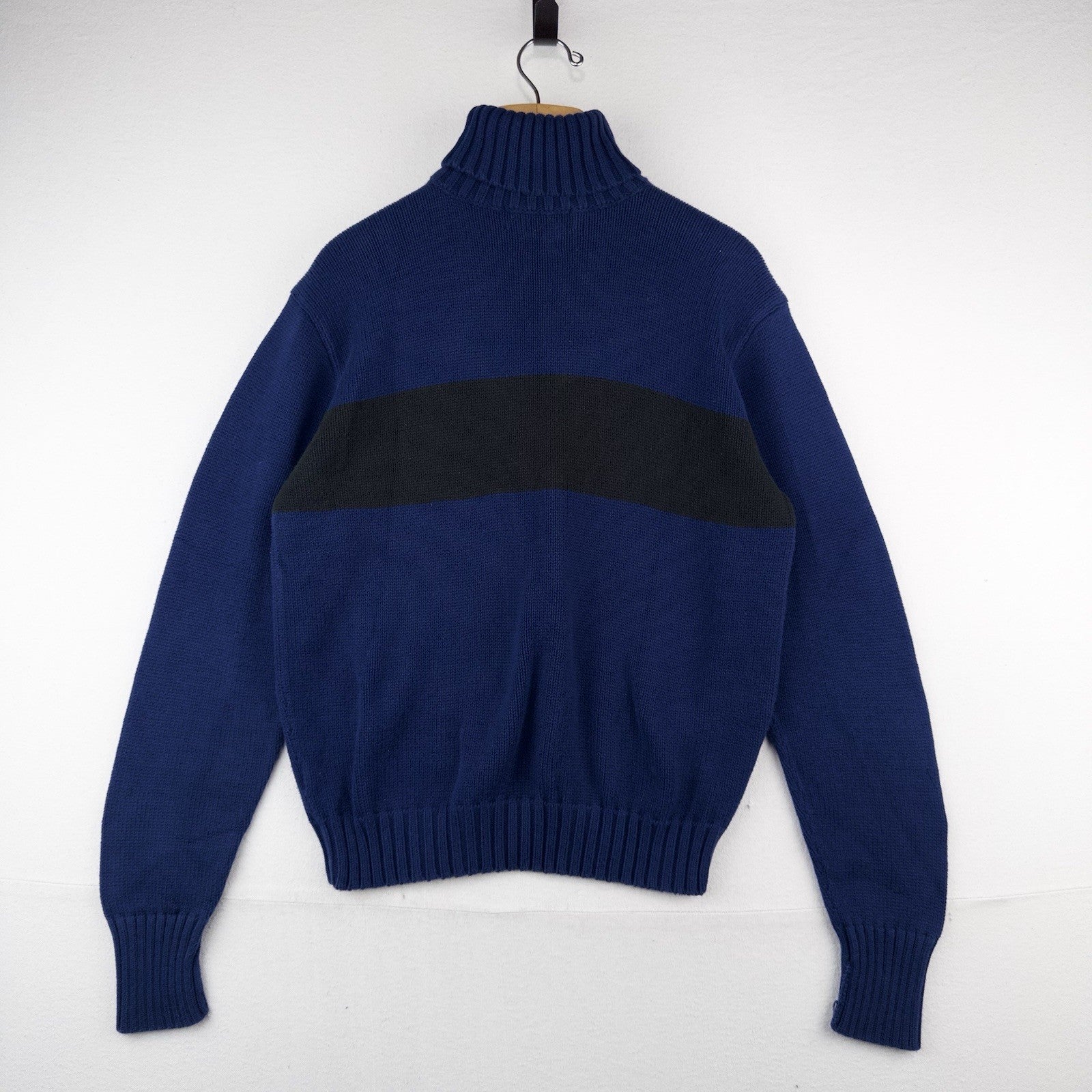 90’s Vtg Polo Ralph Lauren Turtleneck Cotton Sweater Men M Blue Black Stripe