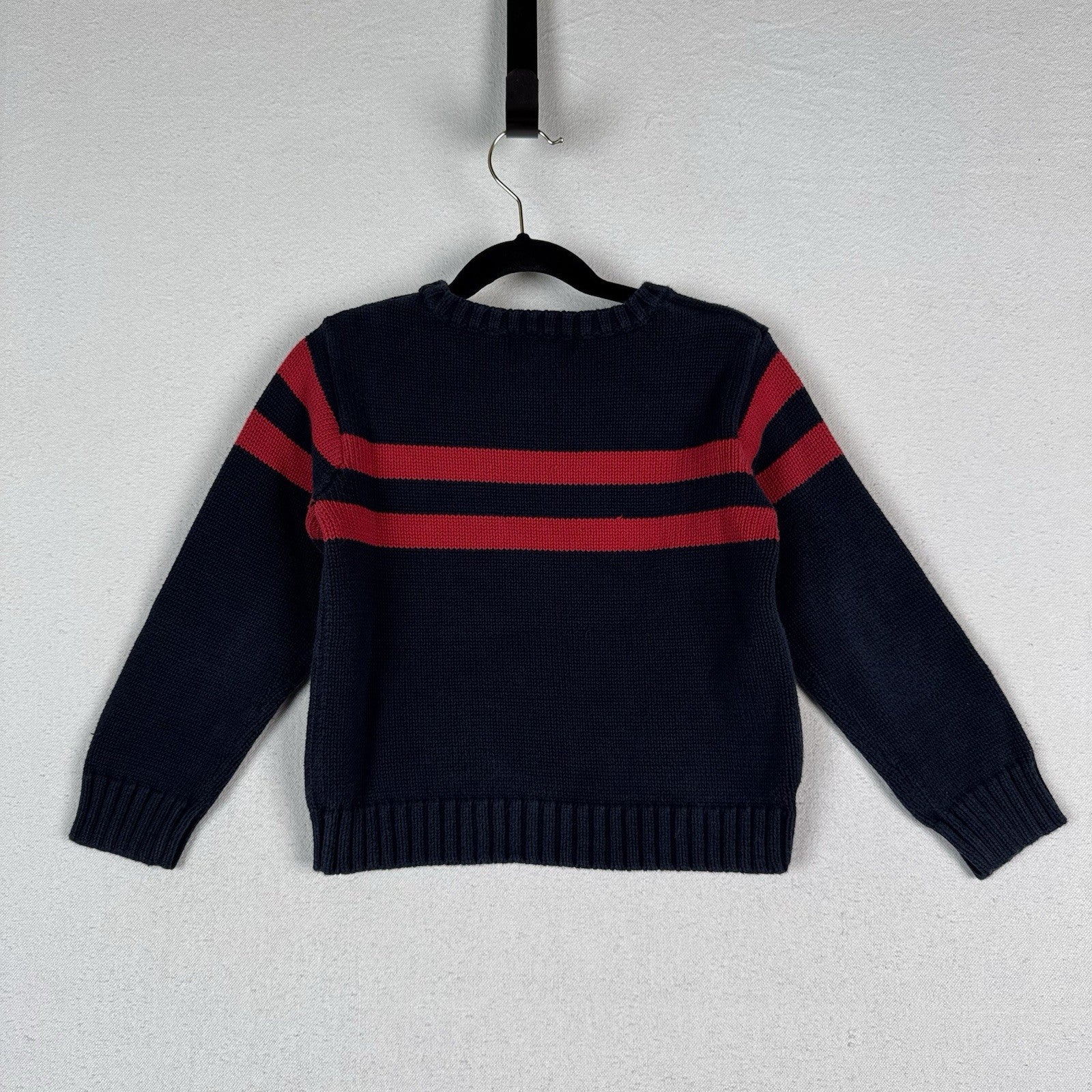 Vintage Polo Ralph Lauren Black Red Striped Pullover Crewneck Sweater Boys Sz 5