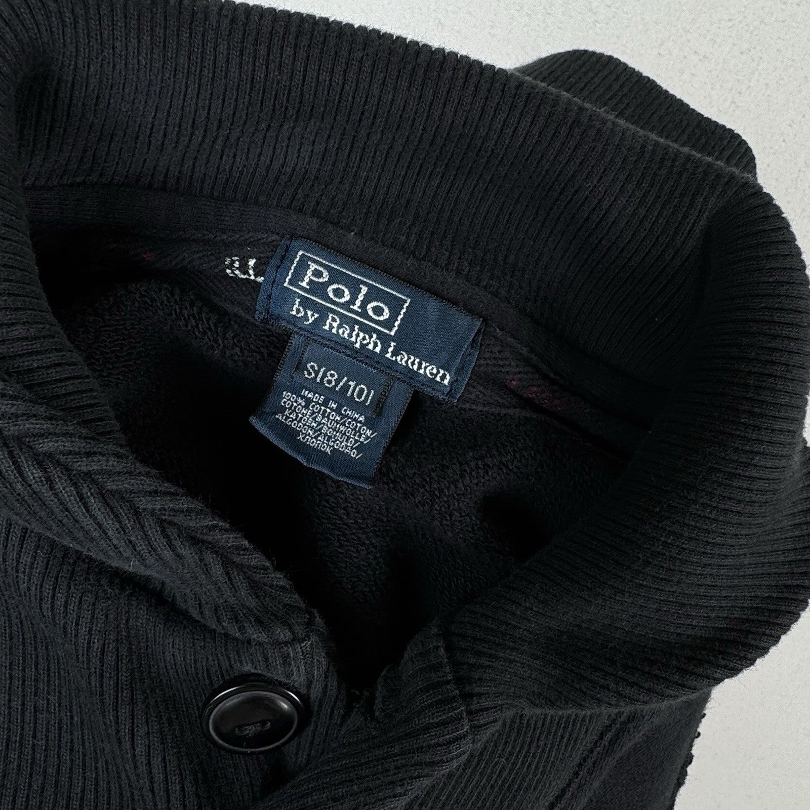 Vintage Polo Ralph Lauren Boys Shawl Collar Sweater Small 8-10 Black Classic