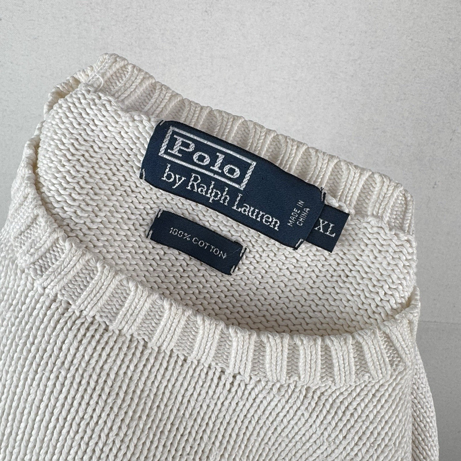 90’s Vintage Polo Ralph Lauren Men’s XL White Cotton Knit Crewneck Sweater *Read