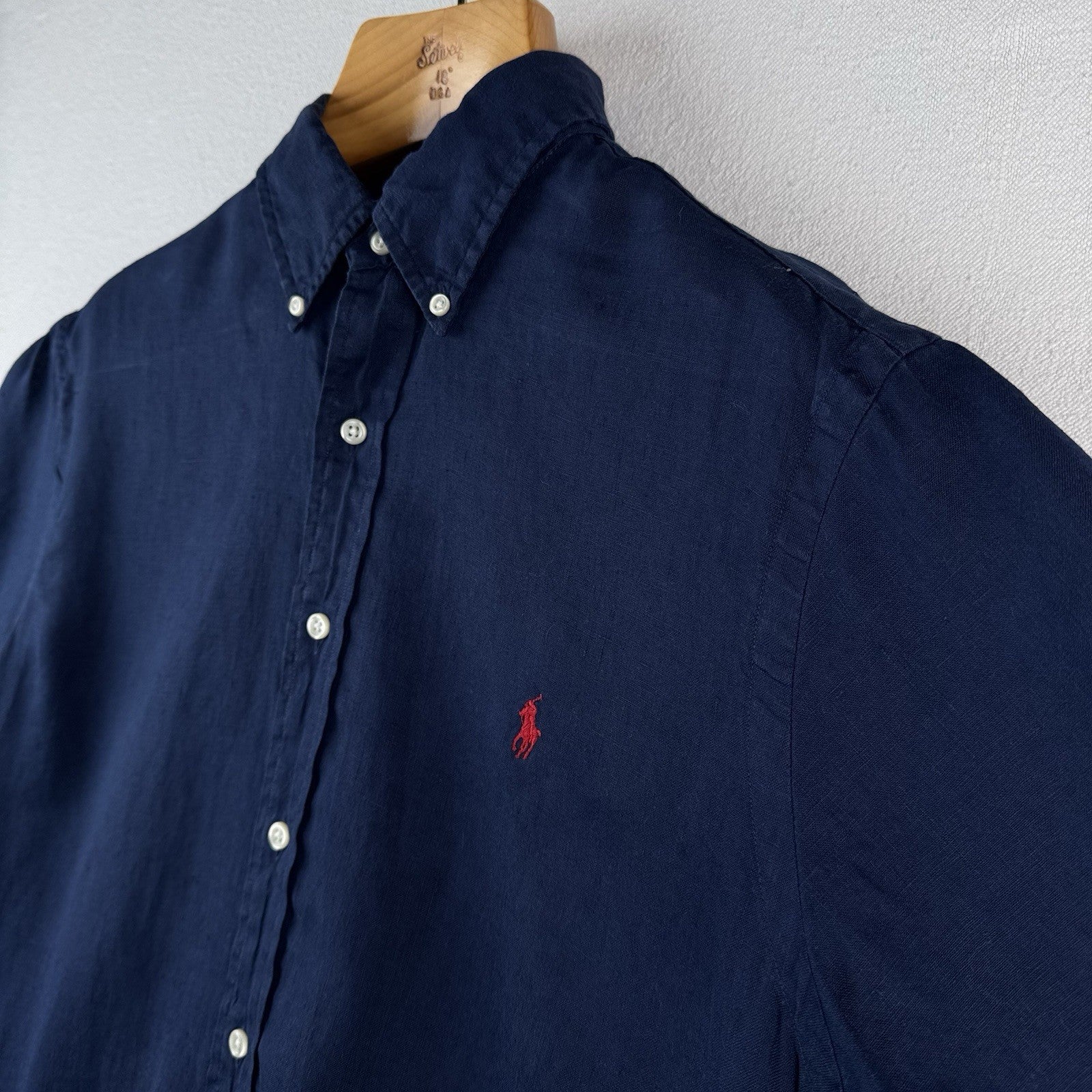 Polo Ralph Lauren Blue Men’s Large Linen Button Up Shirt Short Sleeve
