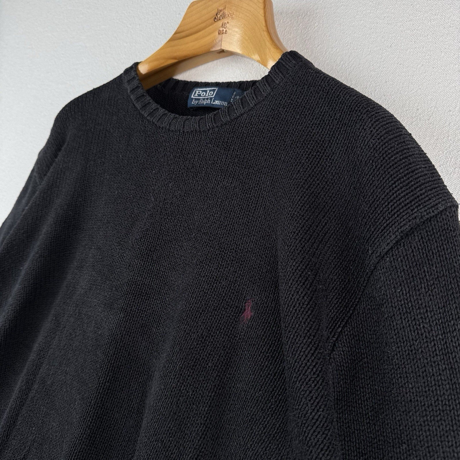 90's Vintage Polo Ralph Lauren Men's XL 100% Cotton Sweater Charcoal Black