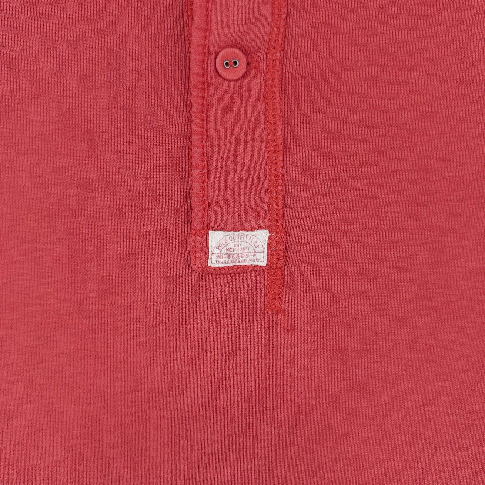 90's Vtg Polo Ralph Lauren Men's L Slub Jersey Long Sleeve Henley Shirt Coral Re