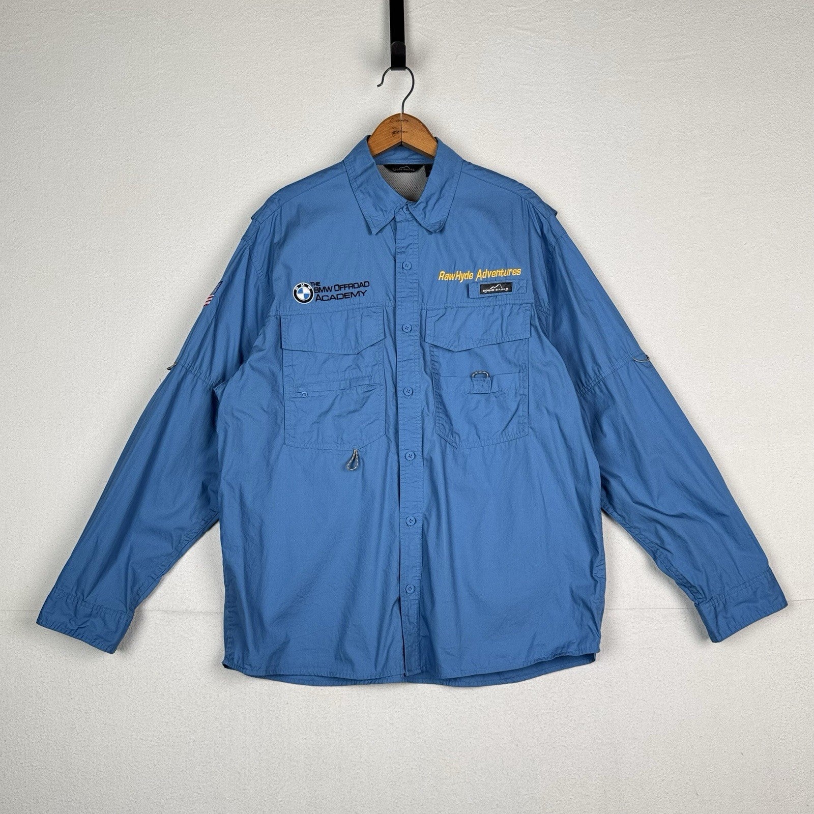 Vintage BMW Offroad Academy X Eddie Bauer Men’s L Blue Race Safari Shirt