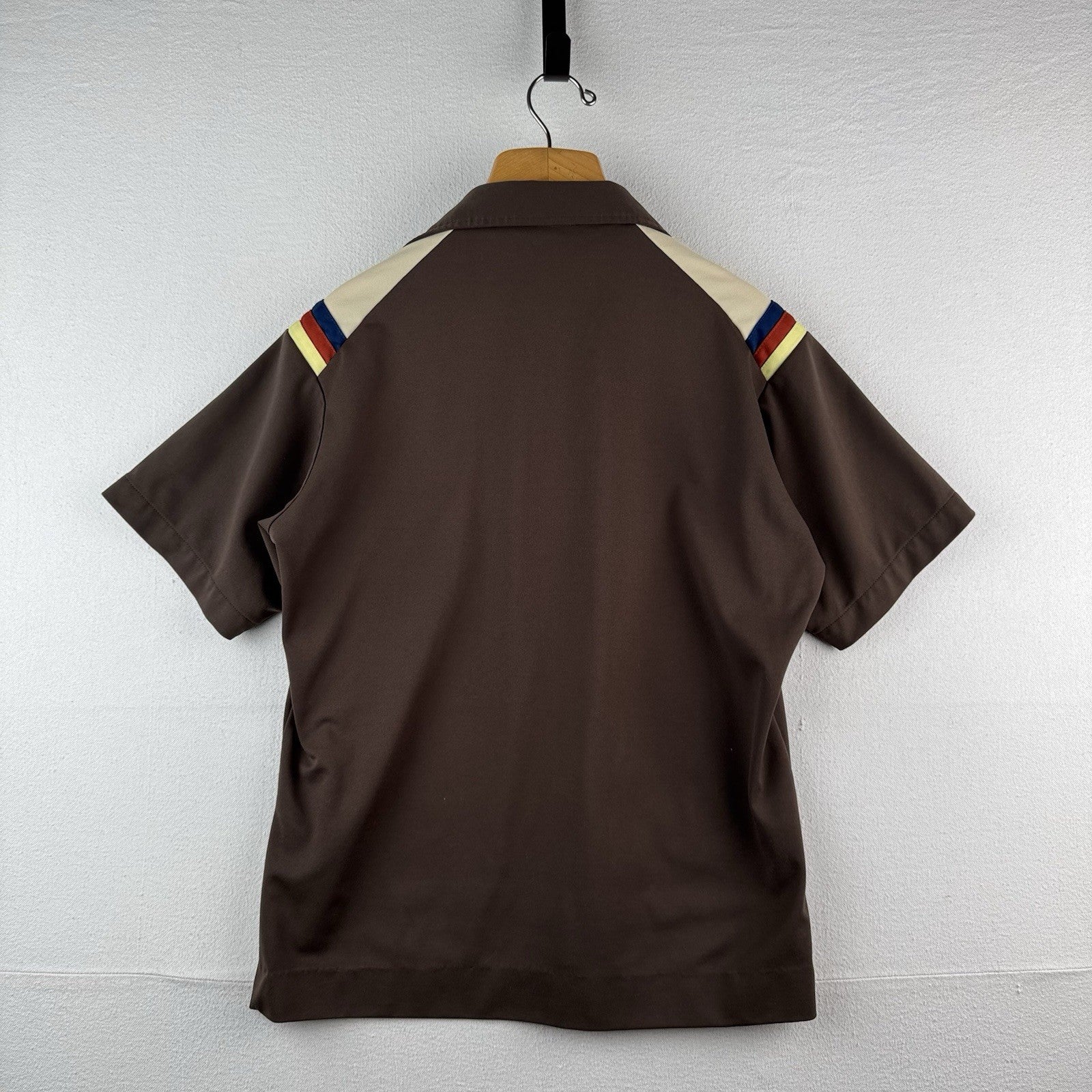 70s Vtg King Louie Creations Bowling 1/4 Button Shirt Mens M Brown VFW 6676 USA