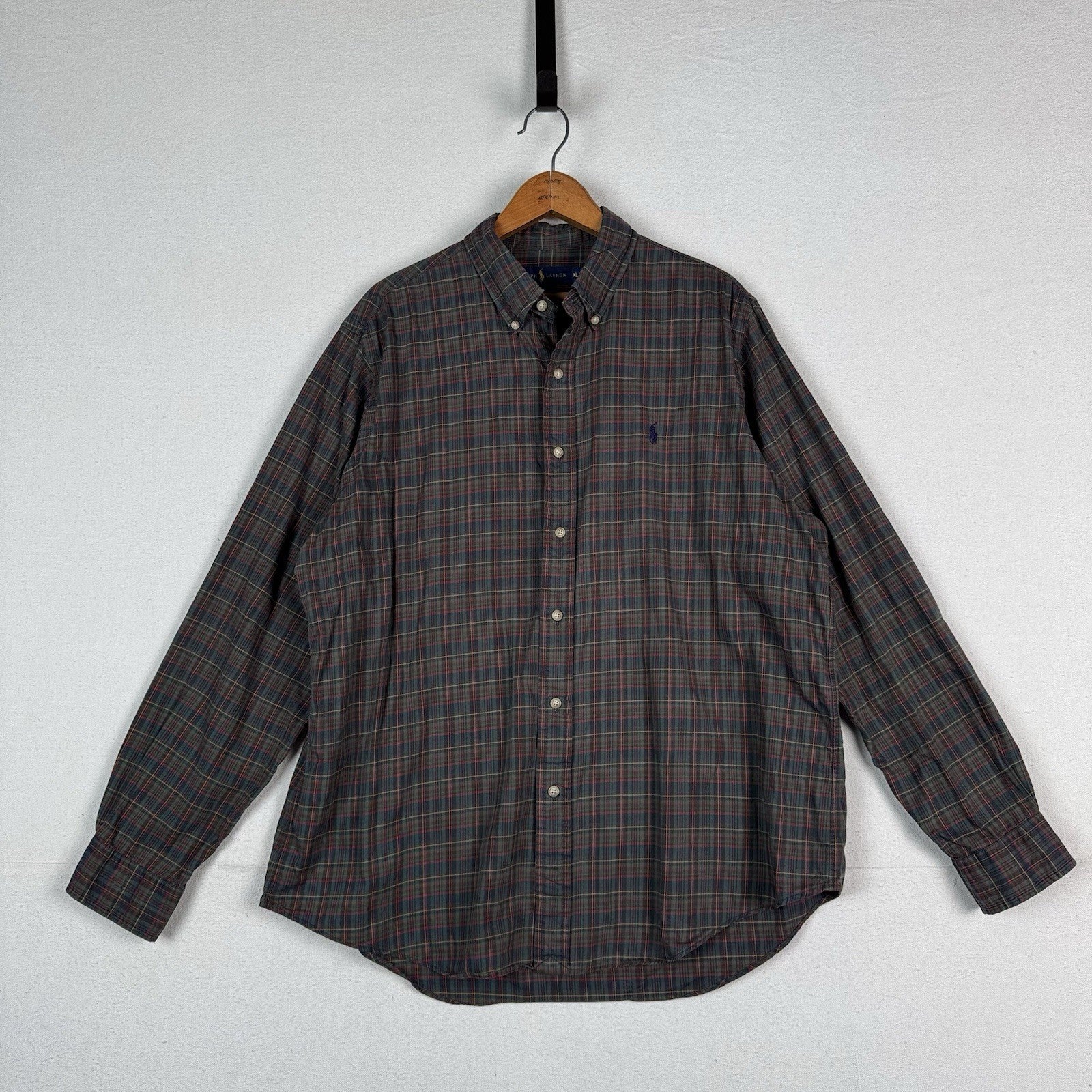 Polo Ralph Lauren Plaid Oxford Button Shirt Men's XL Hunter Green Blue Red
