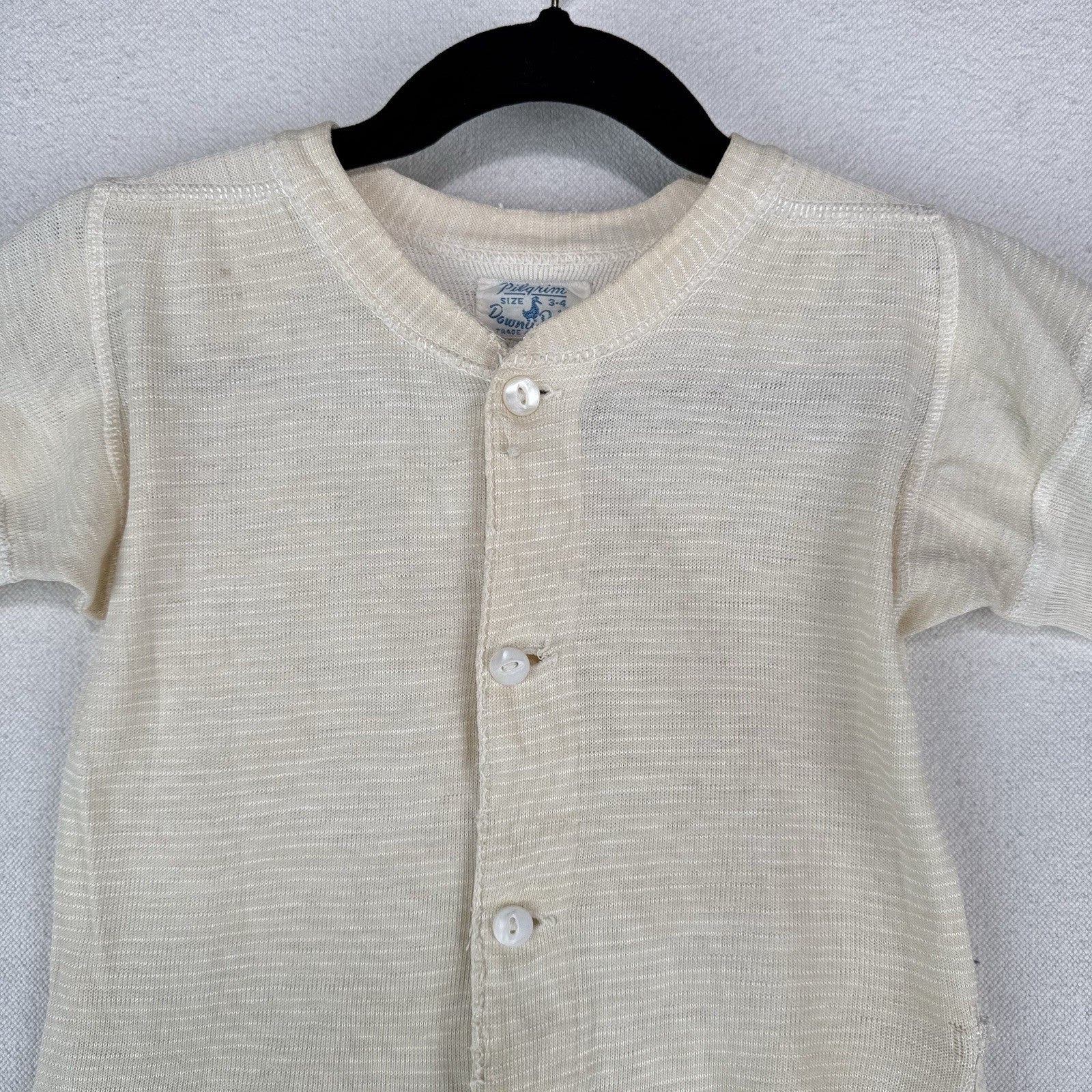 40’s Vtg Pilgrim Downy-Baks 3T-4T Button Up Short Sleeve Cream Undershirt *Read