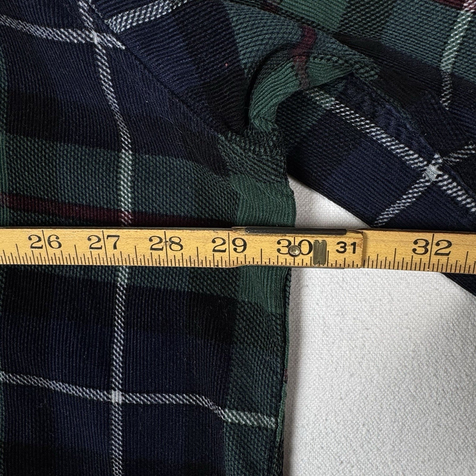 LL Bean Corduroy Blue Green Plaid Men’s 2XL Work Chore Shirt *Lightly Distressed