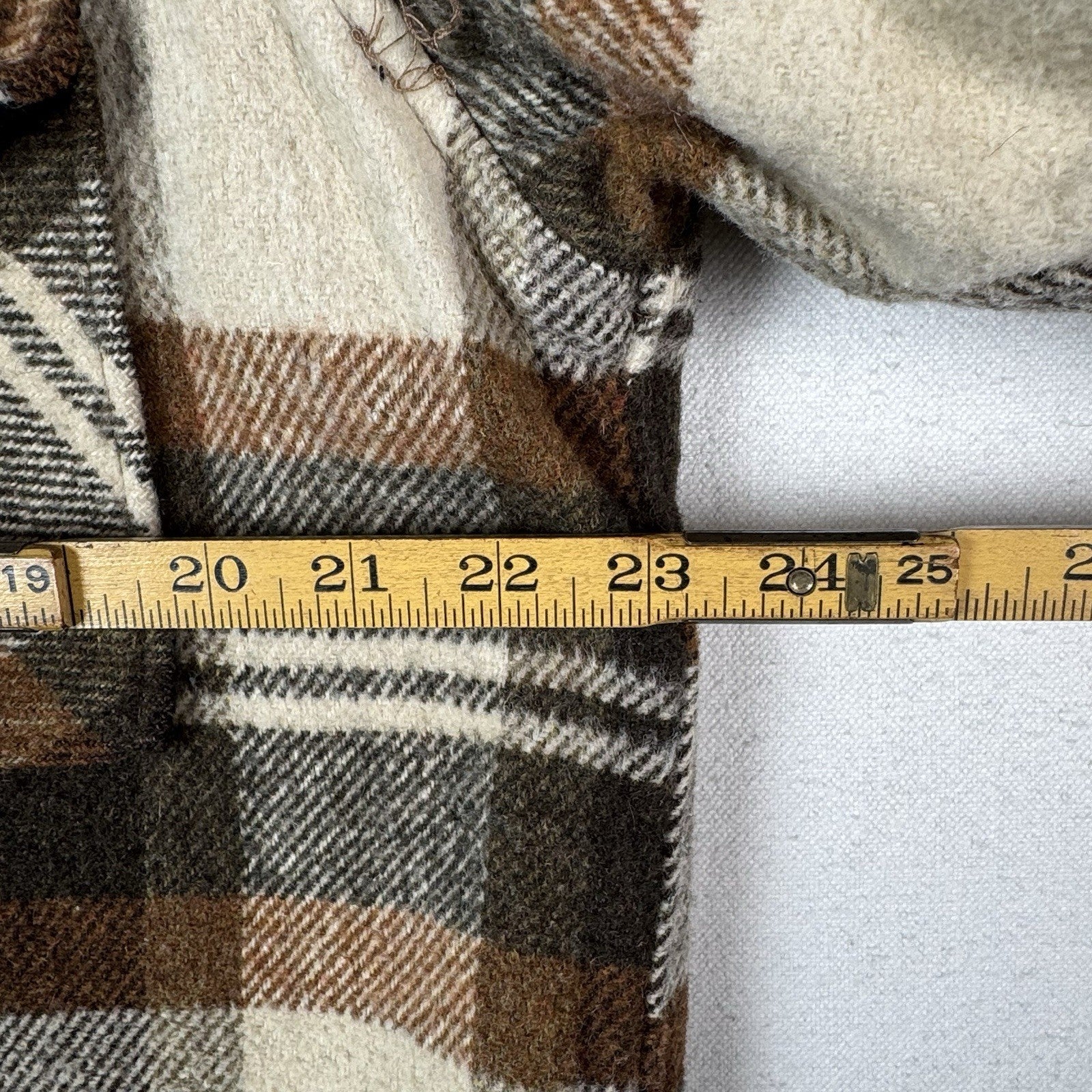 Vintage 70s CPO by Spiegel Mens Large Wool Blend Plaid Jacket Shacket Brown