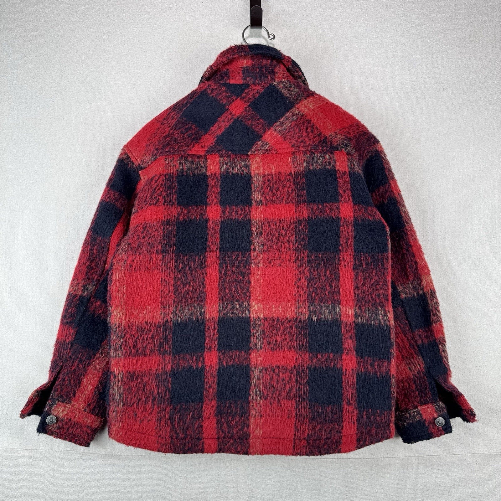 Levi’s Trucker Jacket Buffalo Plaid Zipper Button Wool Blend Red Women’s XS