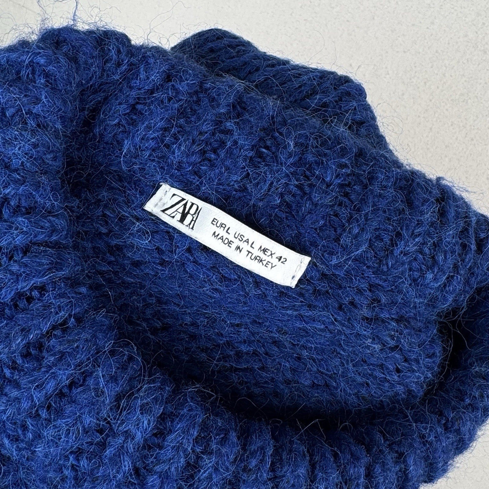 Zara Knit Pullover Sweater Wool Blend Blue Large Cozy Boxy