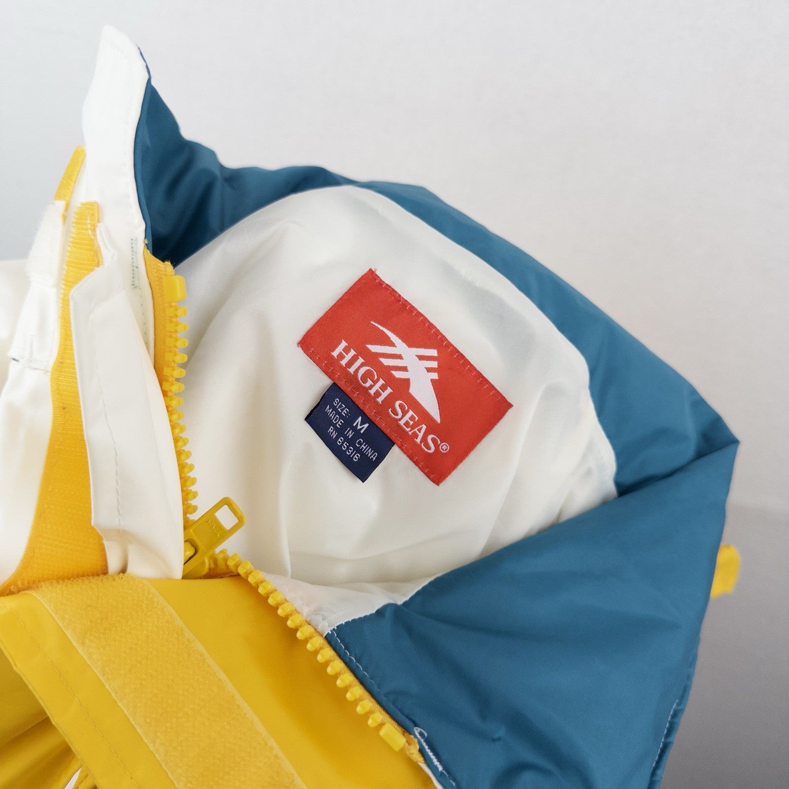 80’s Vtg High Seas Foul Weather Sailing Jacket Hooded Yellow White Men’s M
