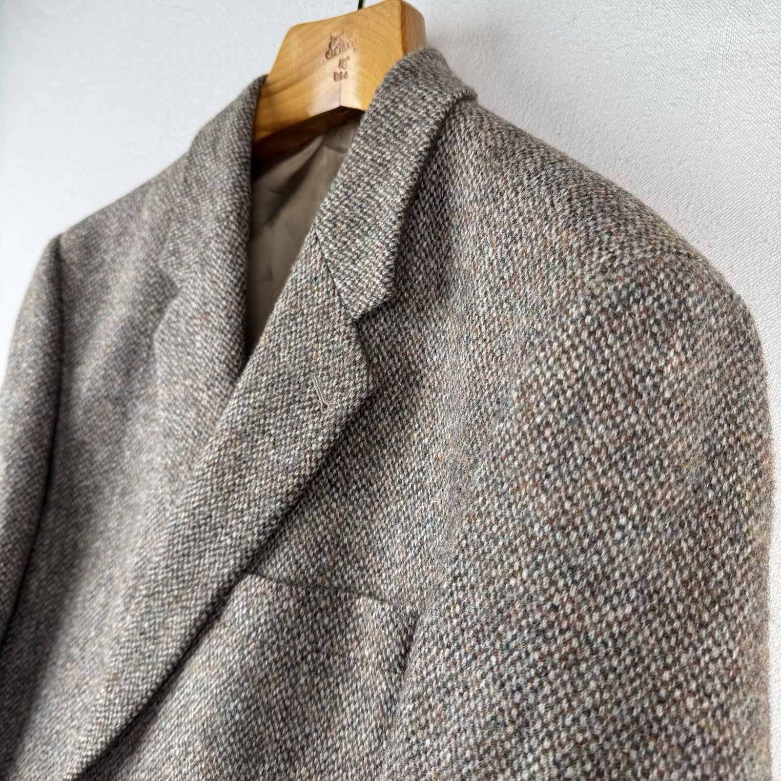 Harris Tweed Sport Coat 46R Brown Green 100% Wool Jacket Blazer