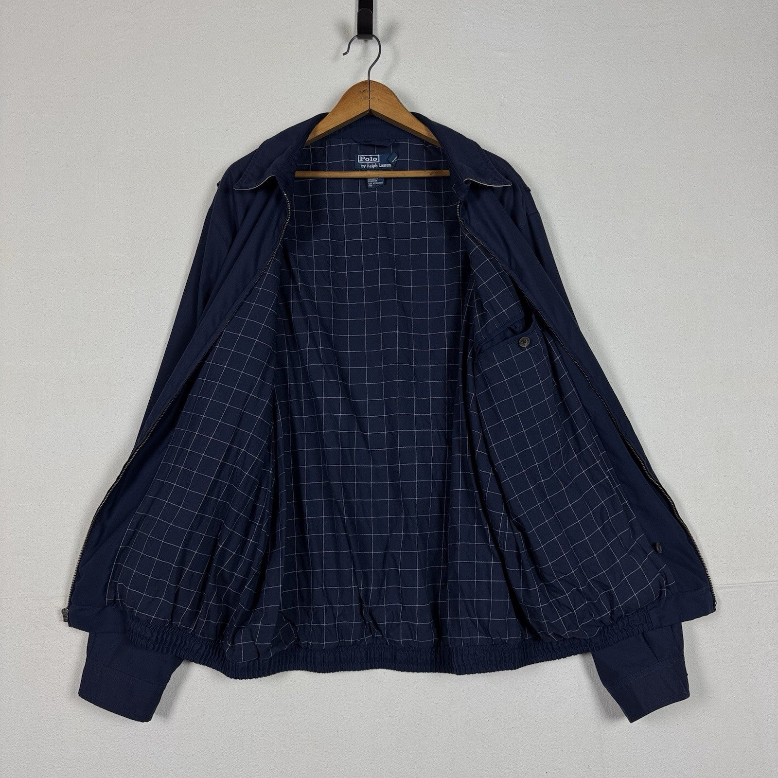 Polo Ralph Lauren Cotton Plaid Lined Harrington Jacket Blue XL Tall