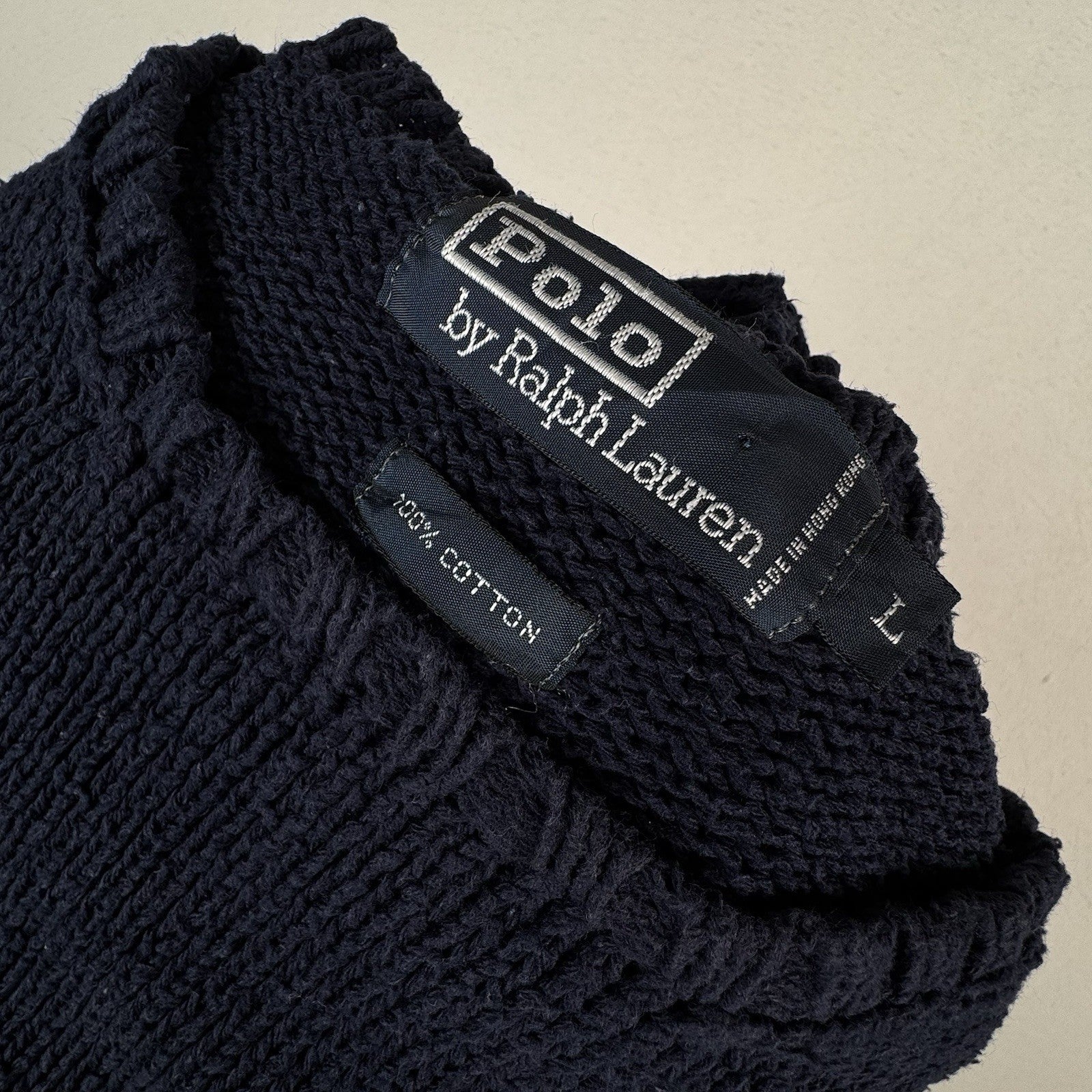 90’s Vintage Polo Ralph Lauren Sweater Men L Navy Blue Knit Pullover Red Logo